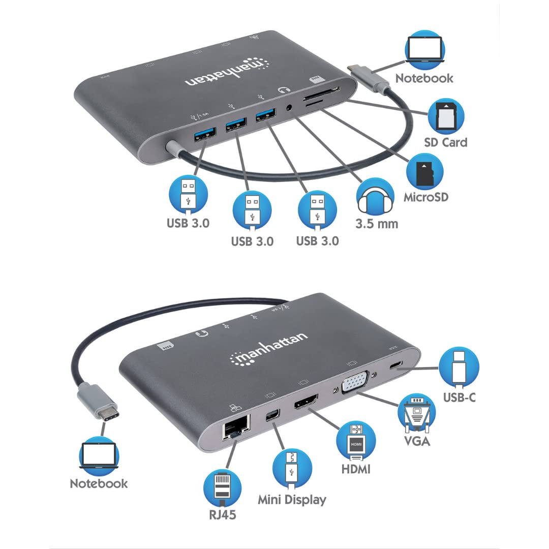 Manhattan Superspeed Usb-C To 7-In-1 Docking Station