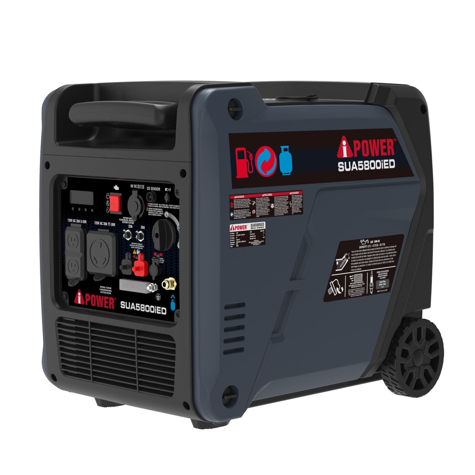 A-iPower 5800-Watt Dual Fuel Quiet Portable Inverter Generator, Electric Start RV Ready, EPA & CARB Compliant CO Sensor, with Te