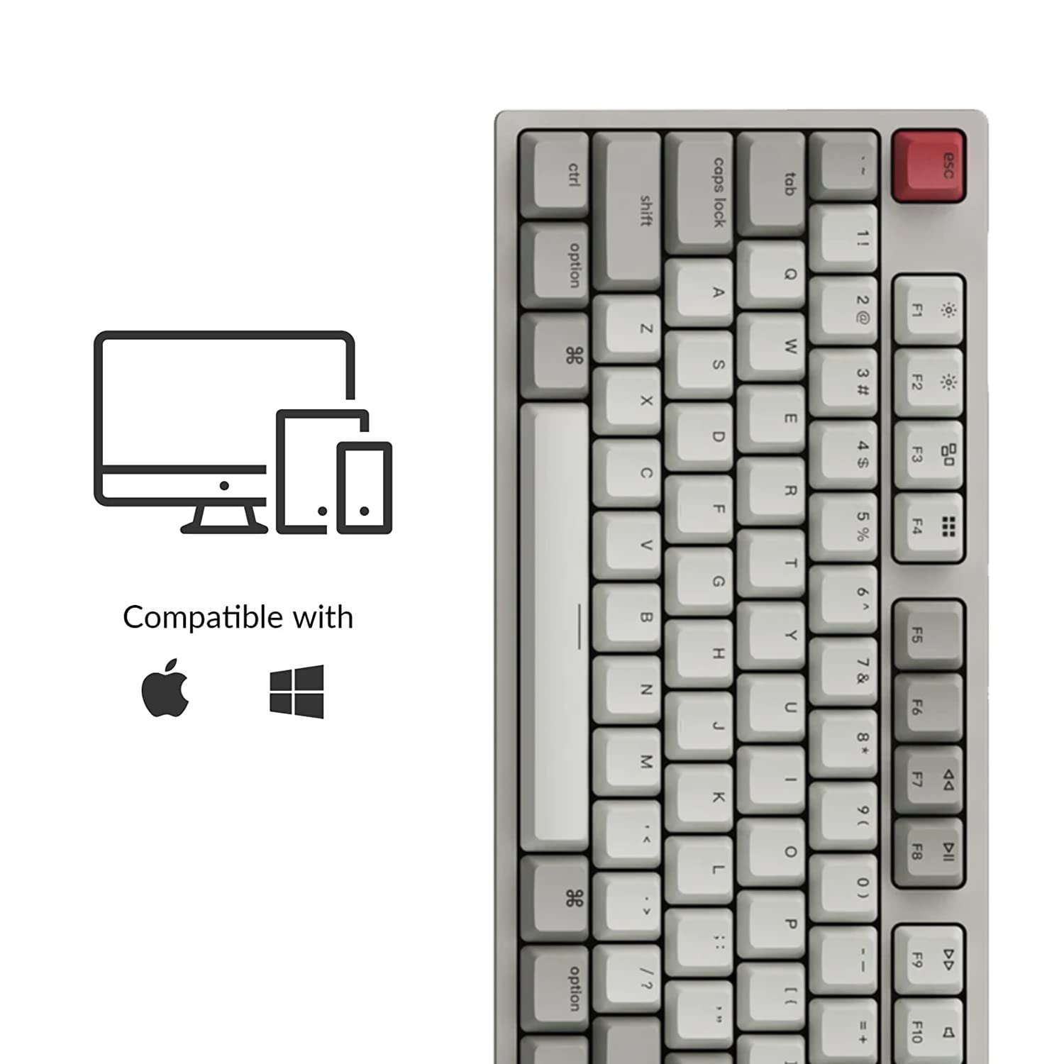 Keychron C2 Wired Mechanical Keyboard, 104 Keys, ABS Keycaps, Red Switch, Retro Gray/White for Mac & Windows, Model HS-C2K1Z