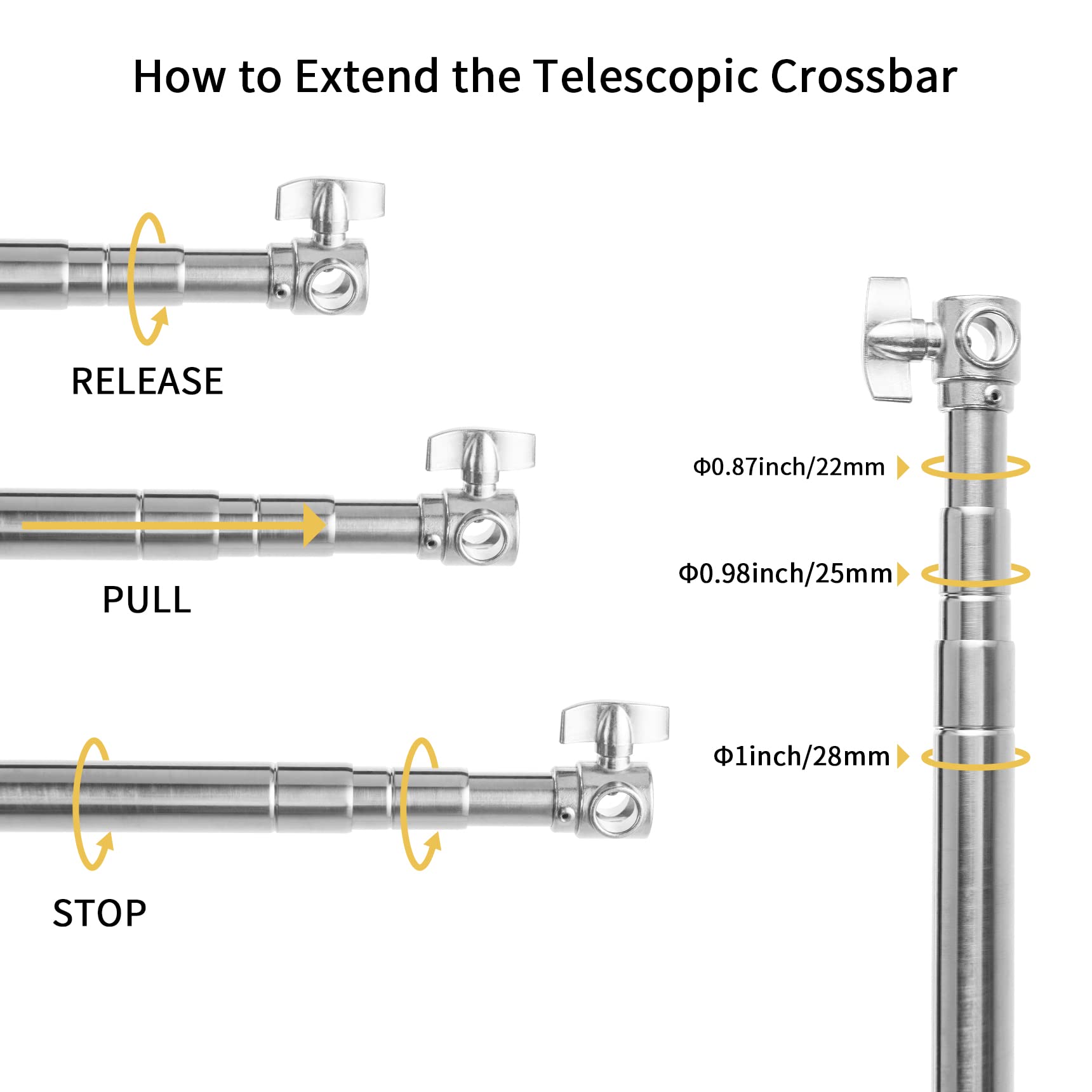 Pro Stainless Steel Telescopic Backdrop Crossbar Max Length 10 Ft/3M Adjustable Background Support Cross Arm, Backdrop Pole For