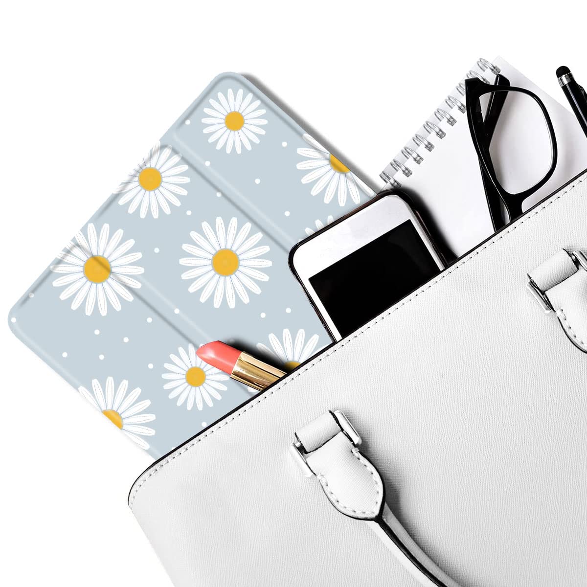 Maycari White Daisy Case For Ipad 9.7 Inch 2017/2018 With Pencil Holder, Cute Ipad 5Th/6Th Generation Protective Case With Soft