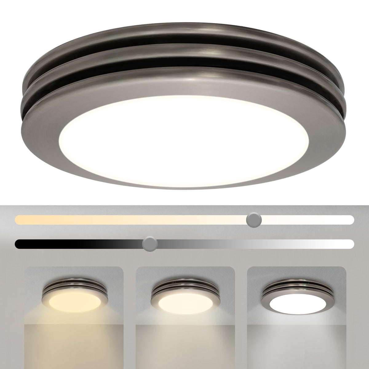 Akicon Bathroom Exhaust Fan With Dimmable Led Light   80Cfm, 2.0 Sones, Acrylic Light Cover For Medium Bathrooms (Brushed Nickel