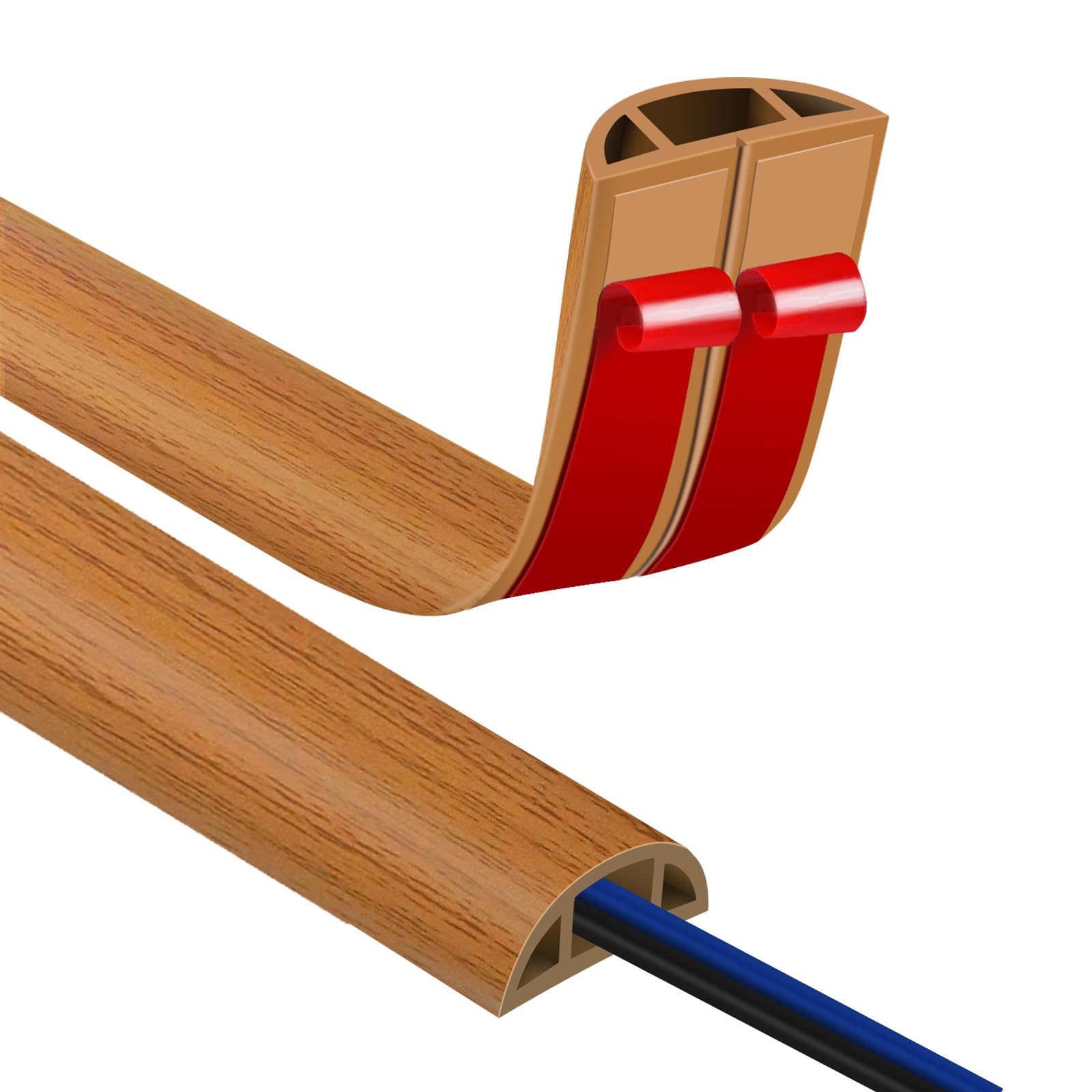 Floor Cord Cover Wood 6Ft Decorative Cord Hider Wire Cover Self Adhesive Cable Management For Floors Prevent Cable Trips Cable F