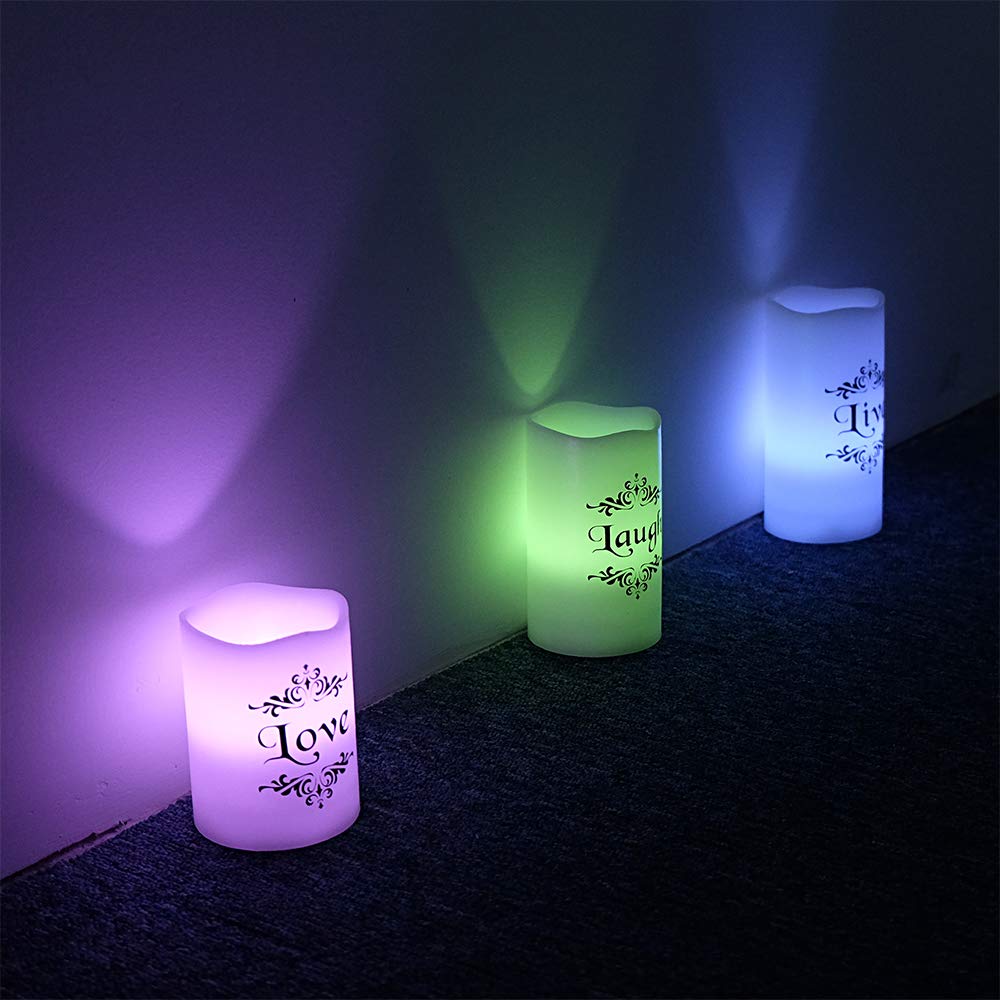 Eldnacele Color Changing Pillar Candles Battery Operated Flickering Flameless Candles Multi Colored With Remote Control Timer