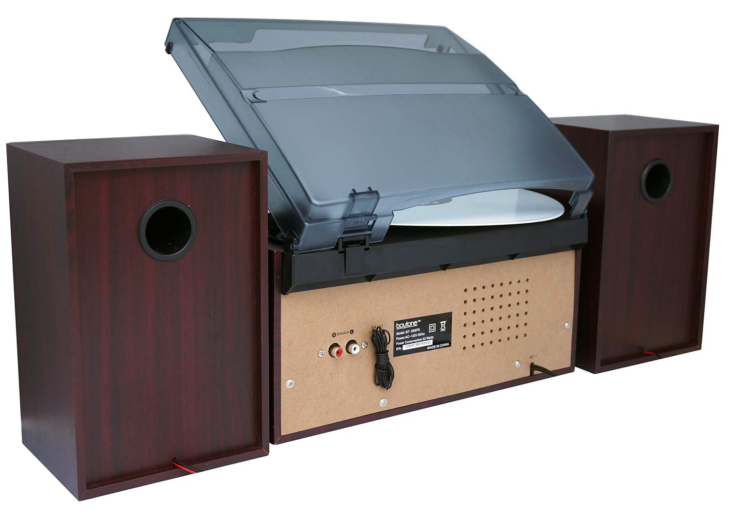 Boytone Bt 28Sps Bluetooth Classic Style Record Player Turntable With Am/Fm Radio, Cassette Player, Cd Player, 2 Separate Stereo Speakers, Record Vinyl, Radio, Cassette To Mp3 Sd Slot Usb, Aux Silver