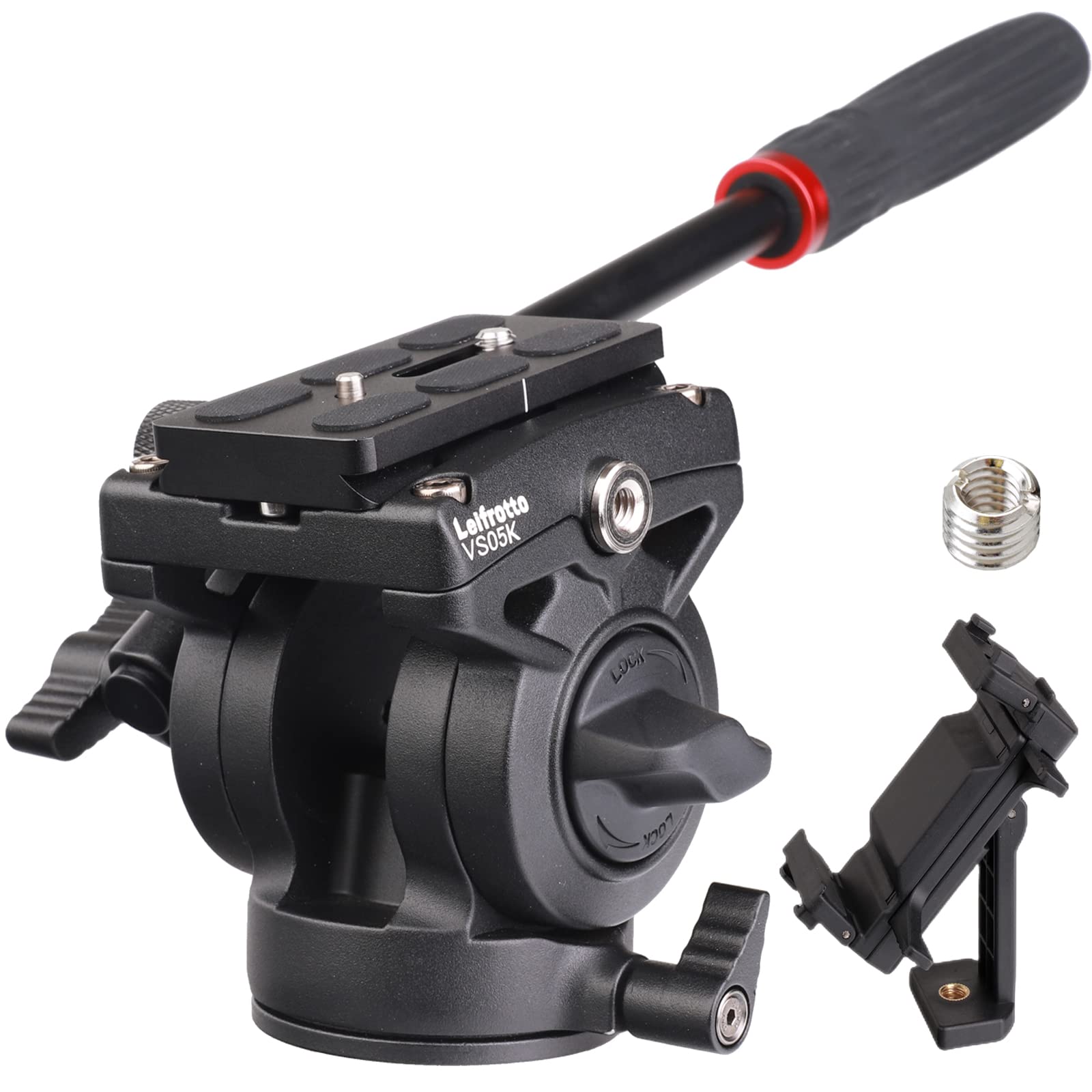 Leifrotto Vs05K Tripod Fluid Head, With 1/4'' Arca Qr Plate, Max Load 11 Lbs For Video Cameras And Dslr Cameras, With 3/8 To 1/4