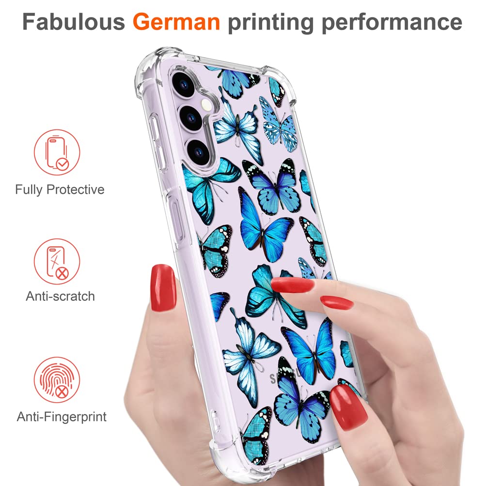 Hungo Compatible With Samsung Galaxy S23 Plus Case Butterfly Cute Design Blue,Aesthetic Girly Designer For Women Girls Butterfly