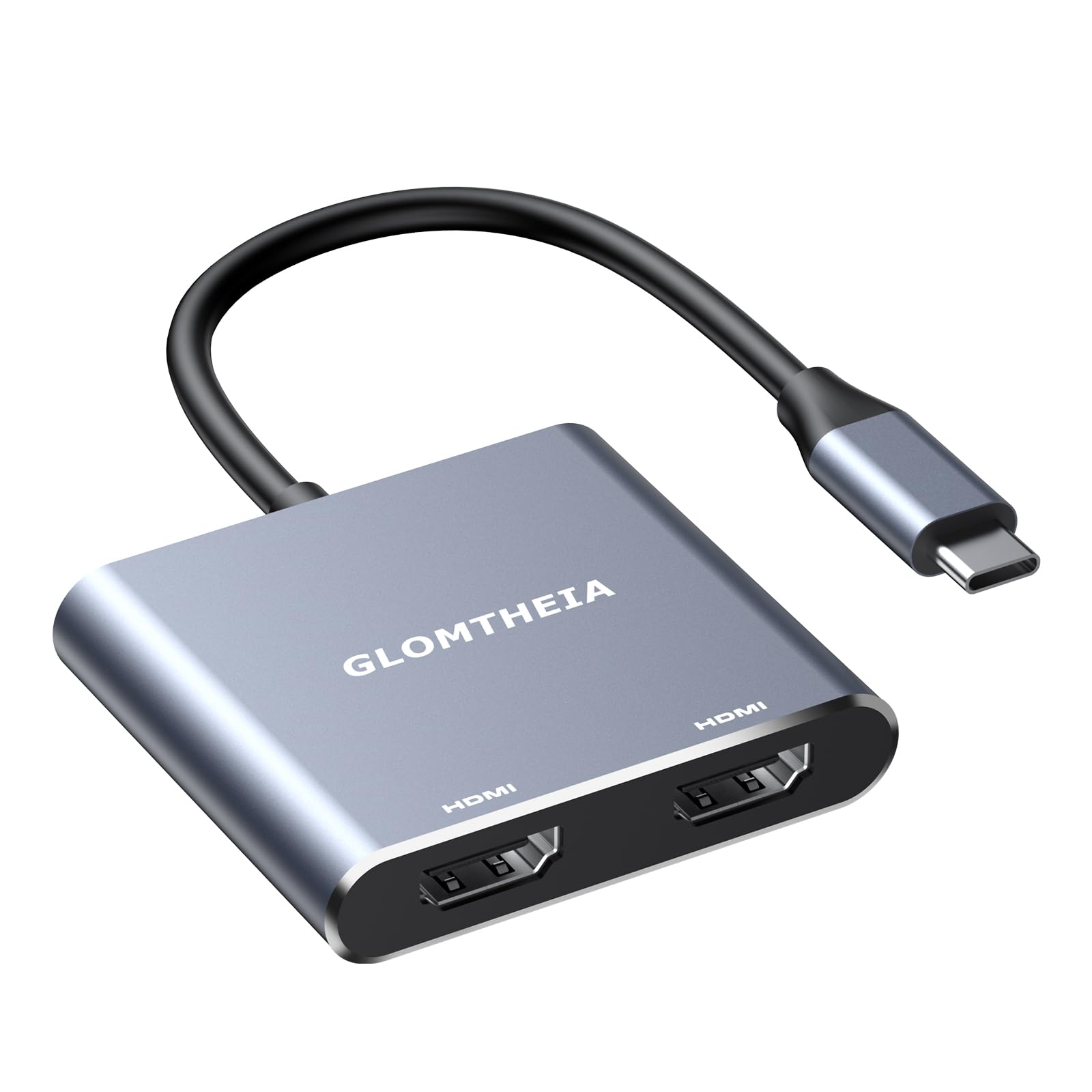 Glomtheia Dual HDMI Adapter for 2 Monitors Extended Display 1 in 2 Out, USB C to HDMI Splitter for Laptop MacBook Pro/Air, Suppo