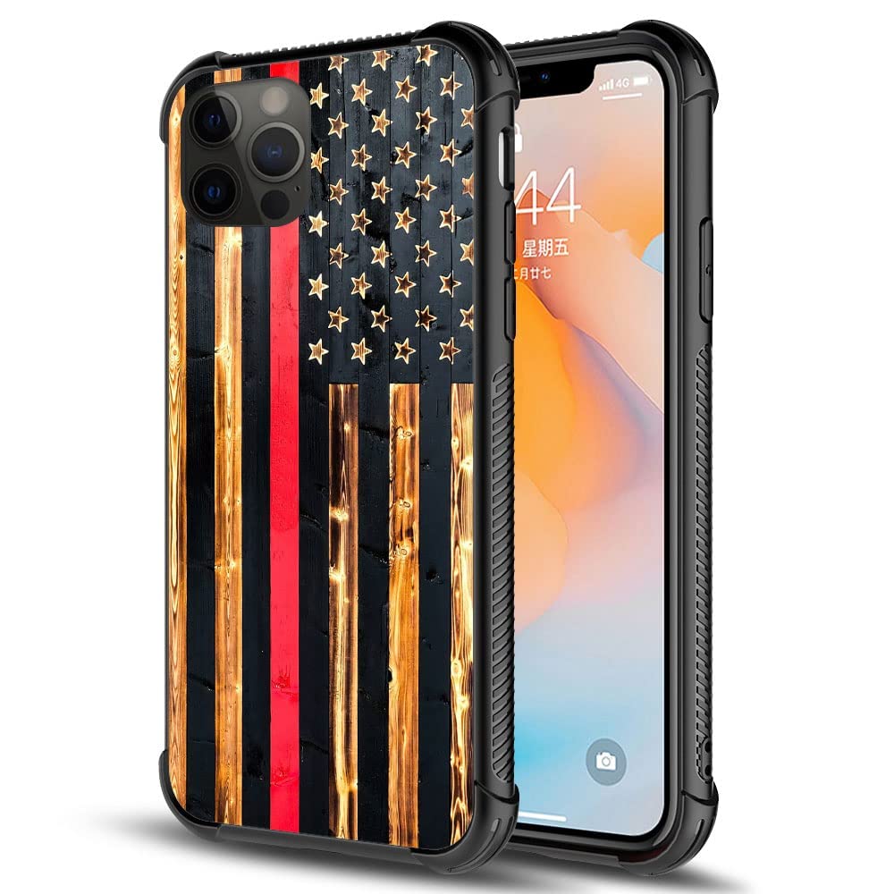 Daizag Compatible With Case For Iphone 13 Mini, Red Line Wood Grain Flag Iphone 13 Mini Cases For Man Woman, All Round Protectio