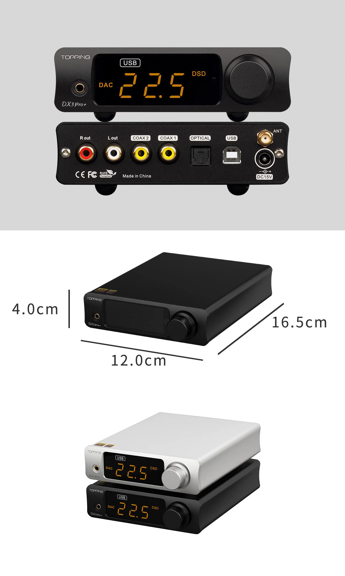 Topping Dx3Pro+ Ldac Headphone Amplifier   Es9038Q2M Xu208 Nfca Bluetooth5.0 Audio Decoder Usb/Opt/Coax Dac Amp Pre Amplifier With Remote Control (Sliver)