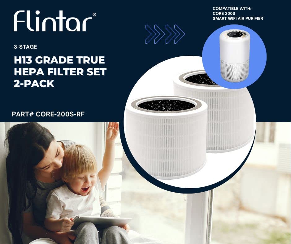 Flintar Core 200S True Hepa Replacement Filters, Compatible With Levoit Core 200S Smart Wifi Air Purifier, 3 Stage H13 True Hepa