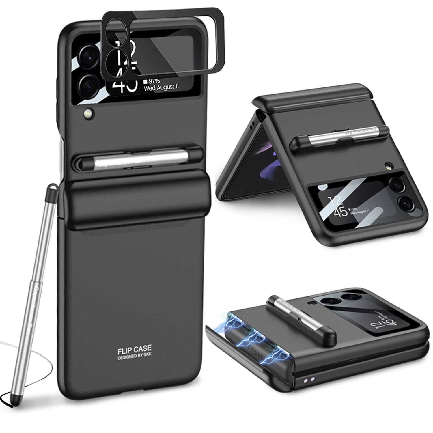 Cocoing For Samsung Galaxy Z Flip 4 Case,With Stylus Fashion Business Phone Case,With Hinge Protection Device And Camera Screen