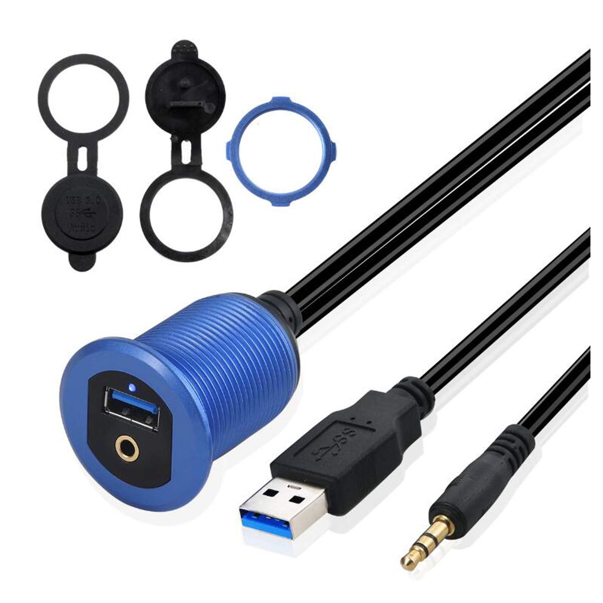 Kework Metal Usb 3.0 Port & 3.5Mm Jack Mount With Light, 3.3Ft Usb & 3.5Mm Male To Usb & 3.5Mm Female Flush Mount Panel Mount Ex