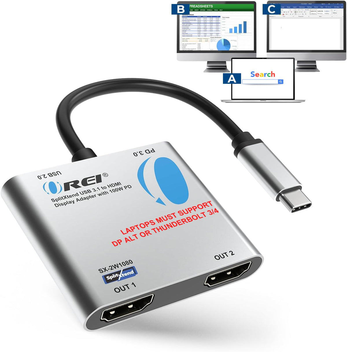 Spliter Multi Screen OREI SplitExtend HDMI Splitter Extended Display for Windows Only Dual ...