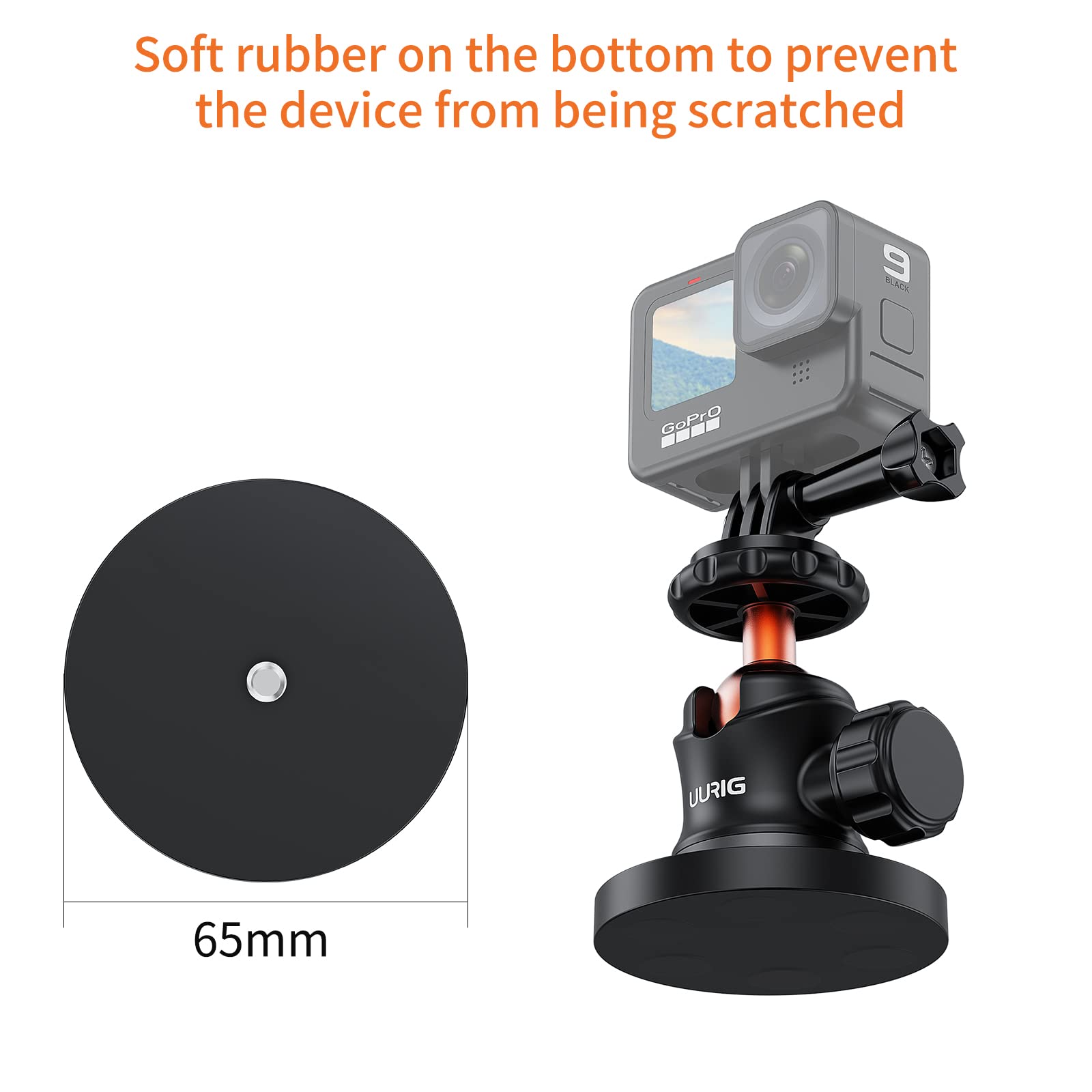 Uurig Bh07 Magnetic Camera Mount With 360 Ball Head, Magnetic Mount Base Stand With 1/4'' 20 Thread Compatible With Gopro, Rubbe