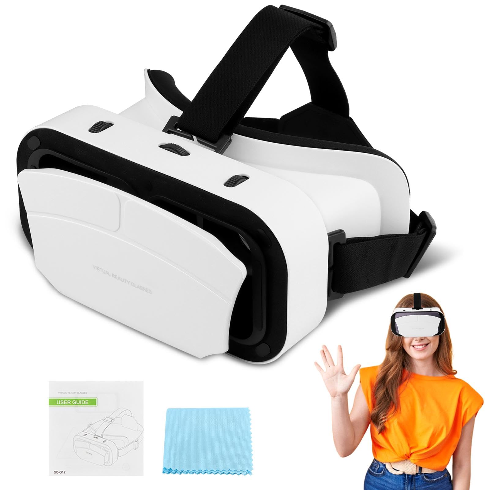Virtual Reality Goggles, 3D VR Glasses Adjustable VR Headset with Wide Angle Lens for Movies Games, Anti-Blue Eyes Protected- Un