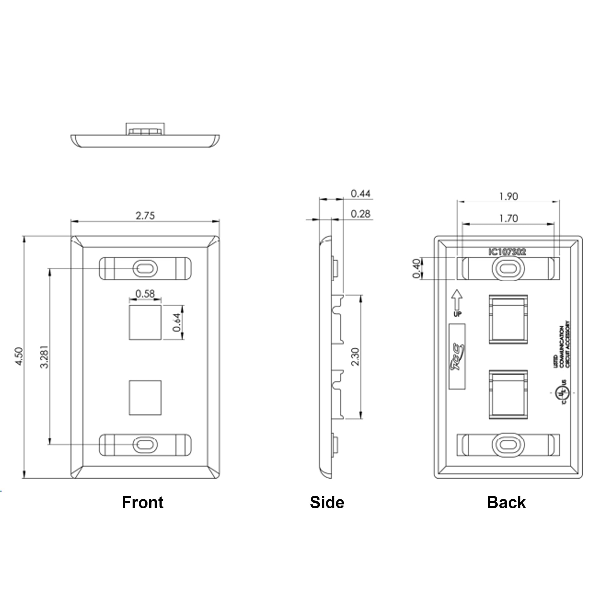 Icc Station Id Faceplate With 2 Ports For Ez/Hd Style In Single Gang, White, Single