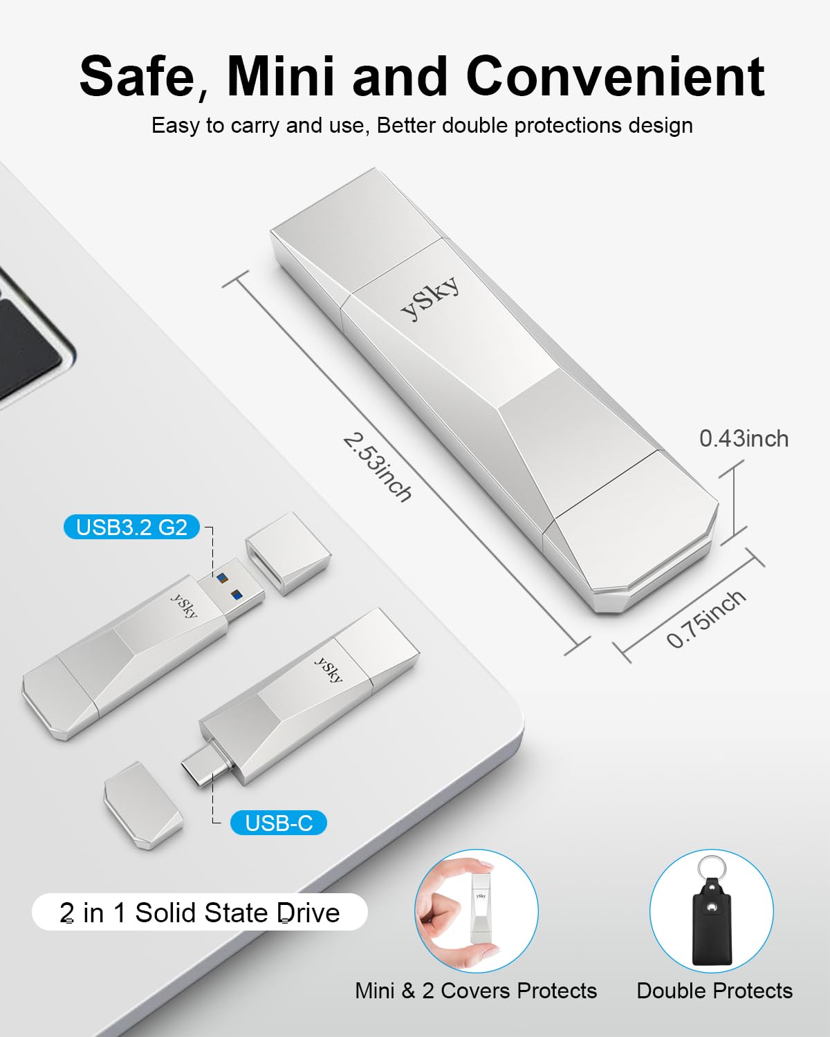 Ysky 256Gb Usb 3.2 Ssd Solid State Flash Drive,500Mb/S High Speed 2 In 1 Usb C+ Usb A 3.2 Gen2 Thumb Drive, Otg Photo Stick For