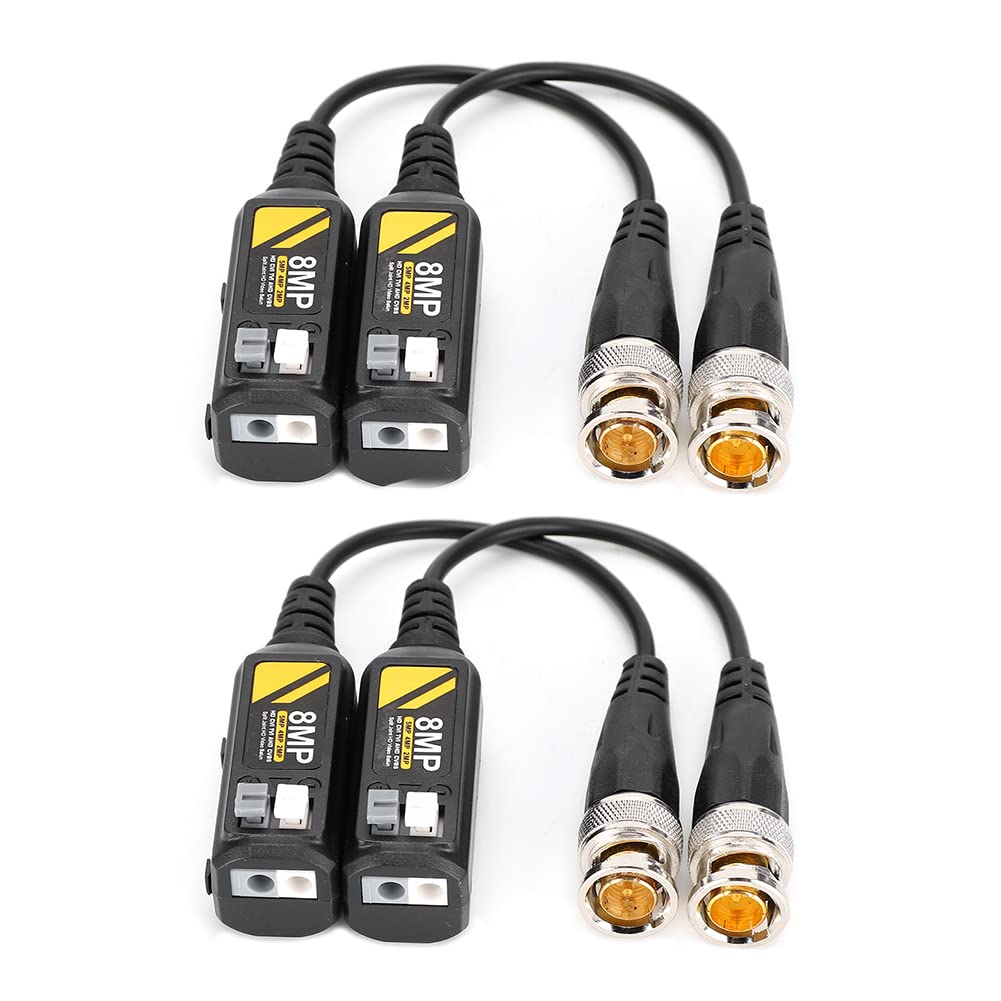 Dioche Video Balun Connectors, 2 Pair Video Balun Transceiver Cable For Bnc Male Cable Male Twisted Pair Transmitter Cable 8Mp Hd Cvi Ahd Tvi Cvbs Bnc