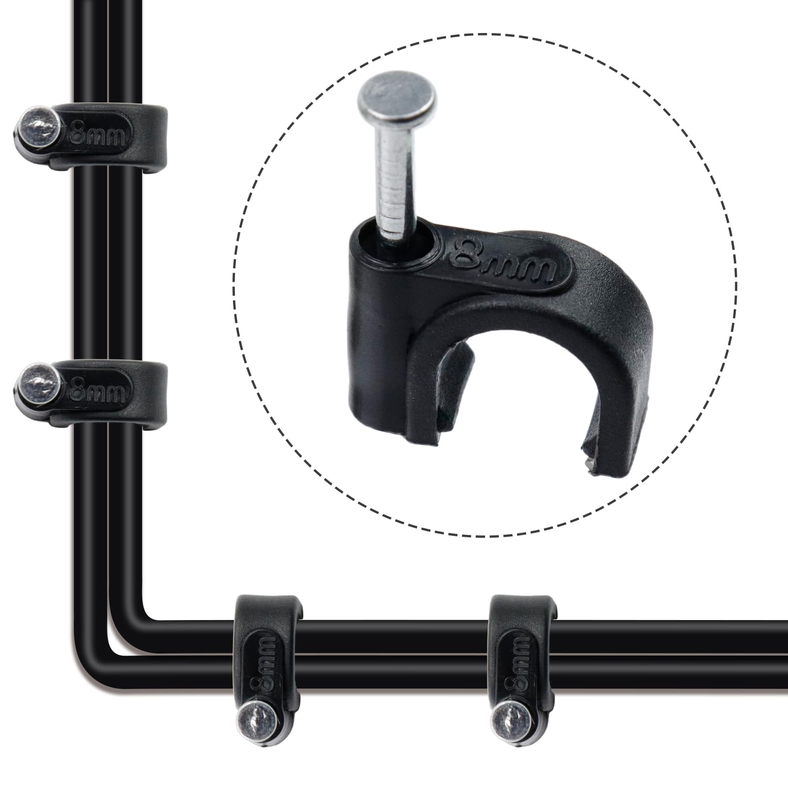 Antrader Nail In Cable Clips, Ethernet Cable Nails Tacks Clips 8Mm For Rg6 Cat6 Cable Management, Black, 100Pcs