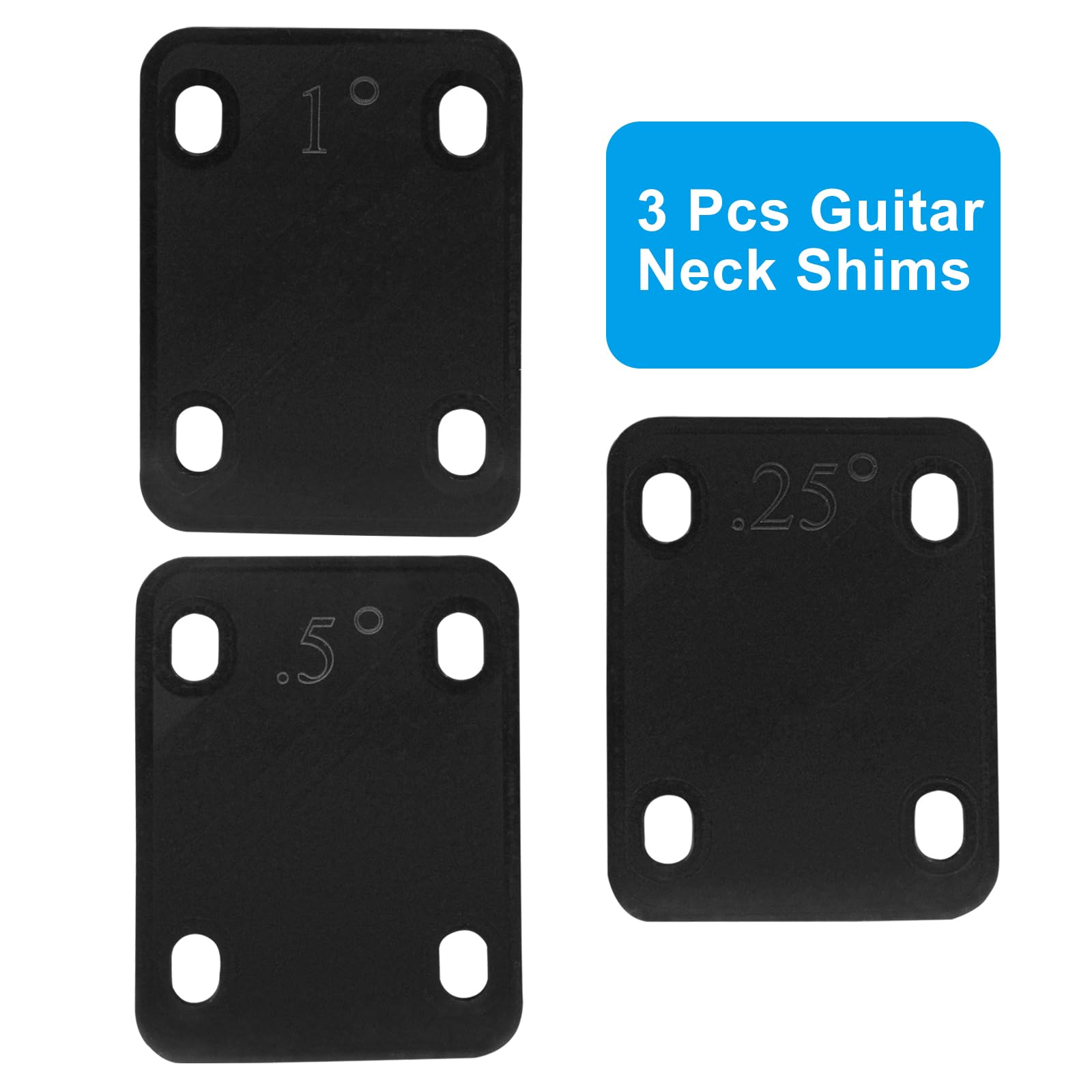 Piutouyar 3 Pack Guitar Neck Shims, Black Nylon Gasket Neck Shim Protection, 0.25, 0.5, 1 Degree Neck Plate Tool For Guitar Bass