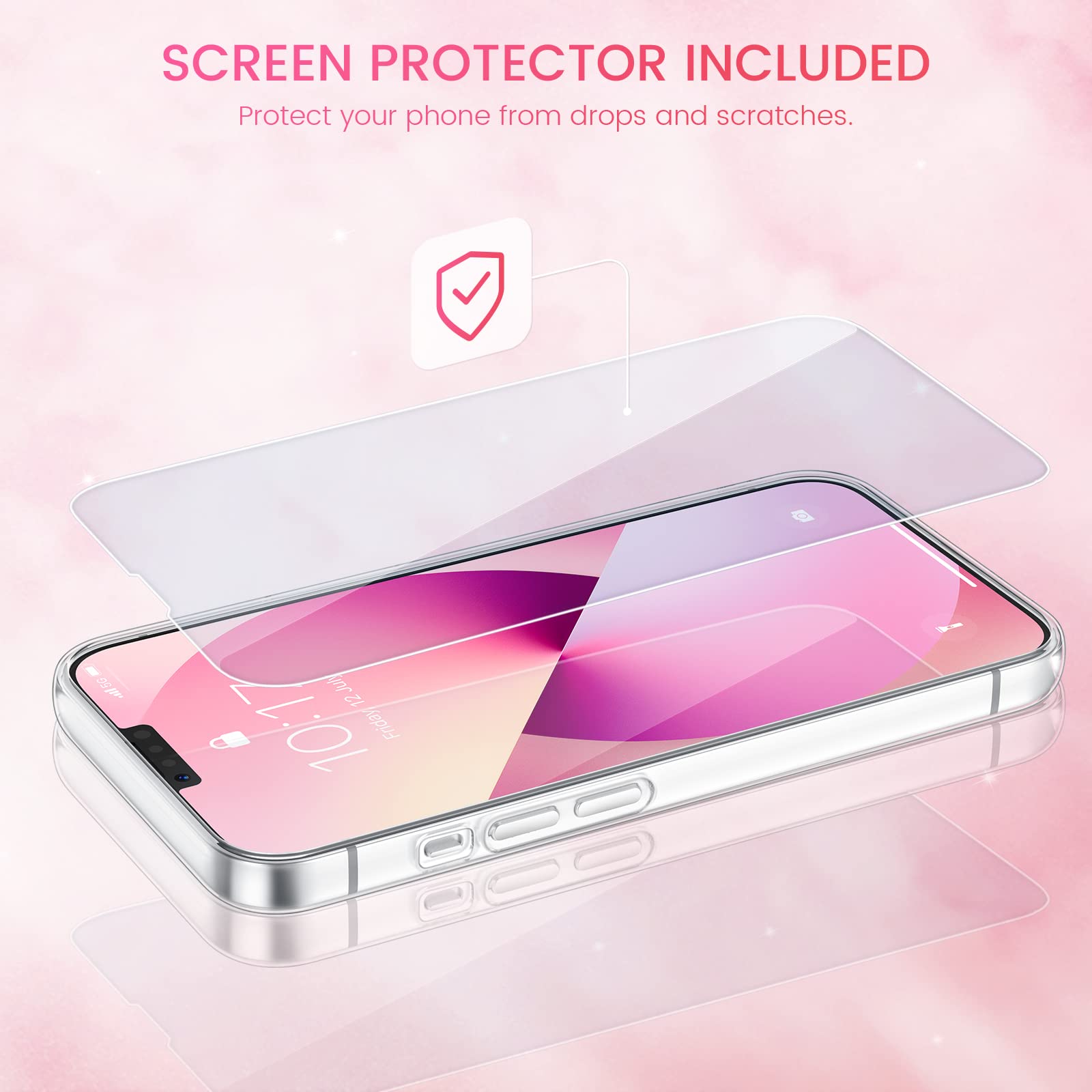 Caka Compatible For Iphone 13 Case, Iphone 14 Case With Screen Protector For Women Bling Sparkle Luxury Flowing Floating Clear C