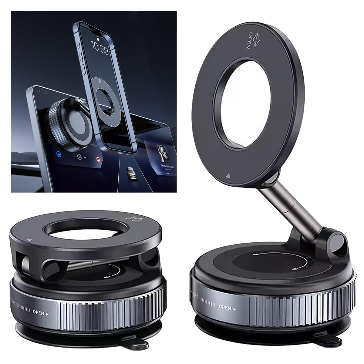 E EAKSON Cell Phone Holders for Your Car/Gym/Mirror Mount for iPhone & Android Upgraded Vacuum Magnetic Car Phone Holder 360 Rei