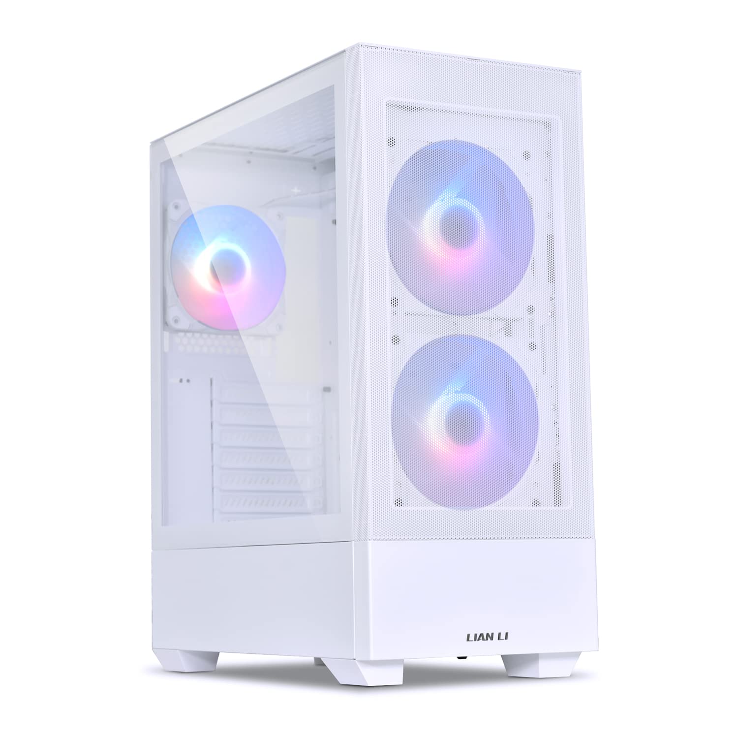 Lian Li High Airflow Mid Tower Atx Pc Case With Rgb Fans, Tempered Glass Side Panel, Usb C Port (Lancool 205 Mesh C, White)