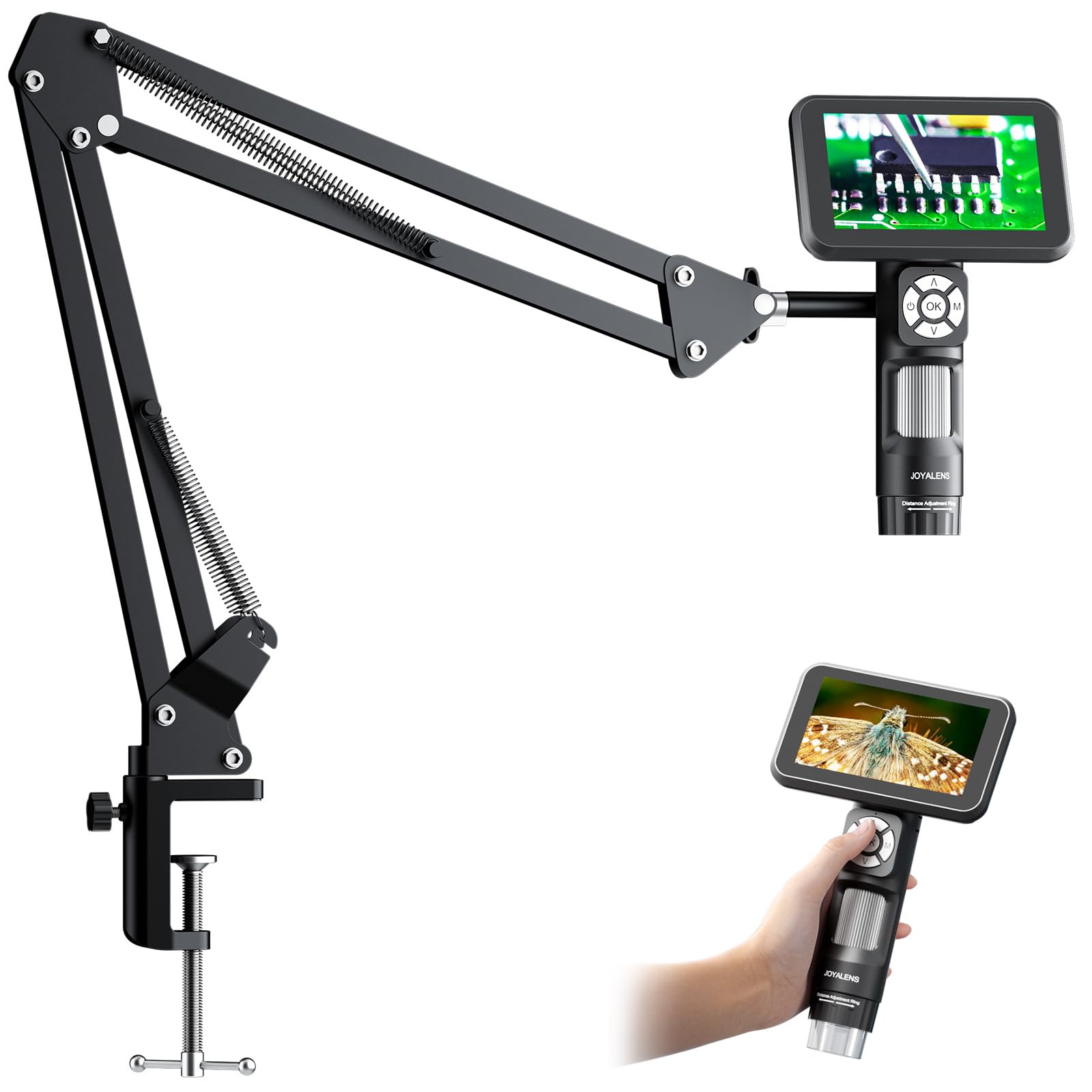 JL115A Flex Digital Microscope with 5 Screen, Soldering Microscope Camera with Flex Arm Stand, Handheld Coin Magnifier for Adult