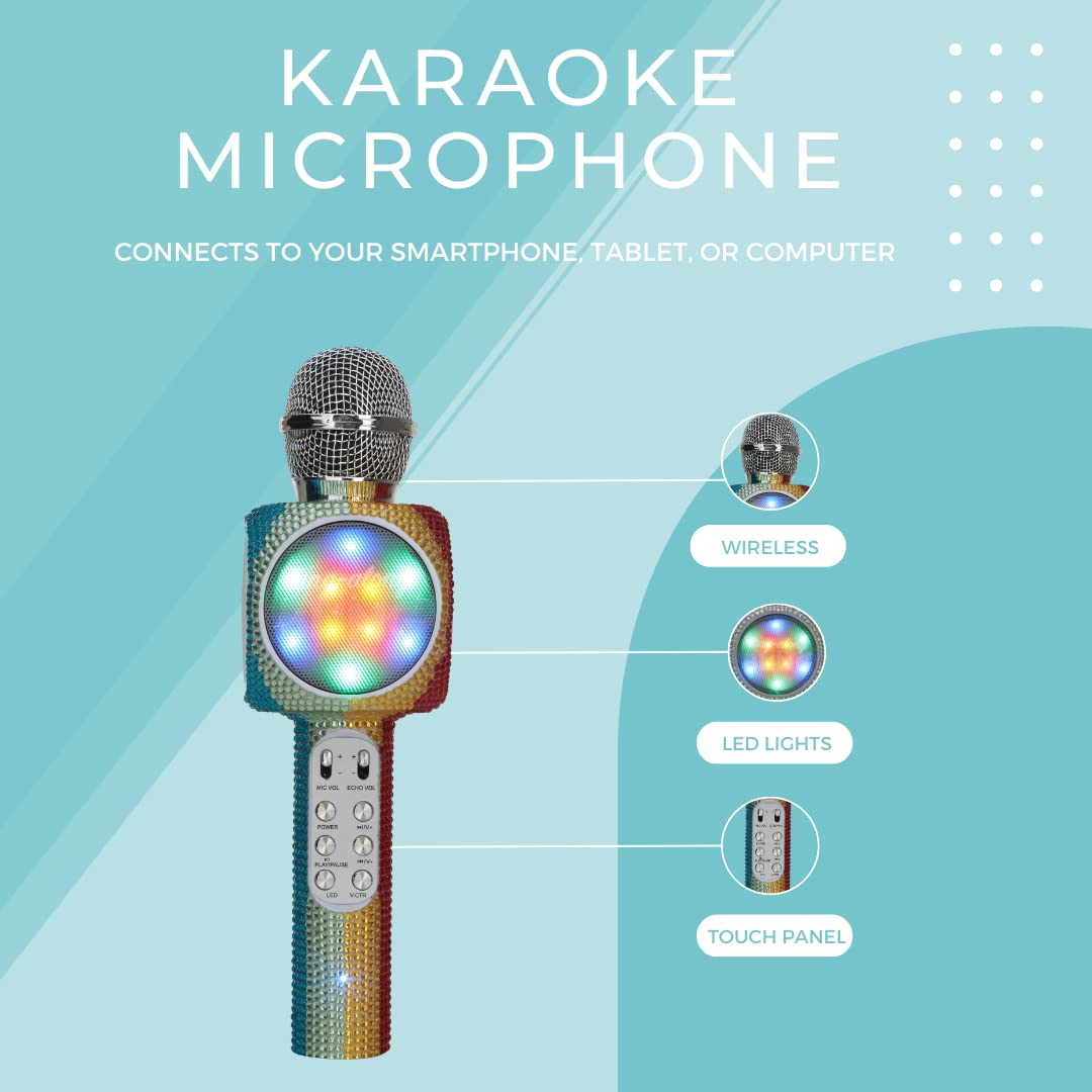 Wireless Express   Sing Along Bling Bluetooth Karaoke Microphone And Bluetooth Stereo Speaker All In One (Rainbow Bling)