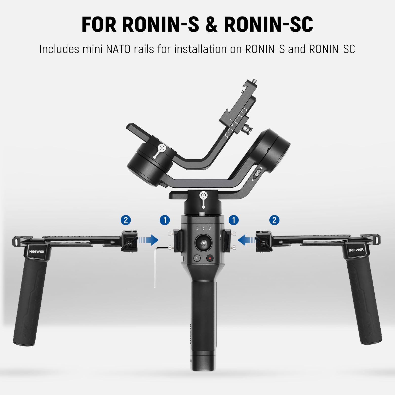 Neewer Dual Handgrip Compatible With Dji Rs4 Rs4 Pro Rs3 Rs3 Pro Rs2 Rsc2 Ronin S Sc Gimbal, Dual Handle Kit With 2 Mini Nato Ra
