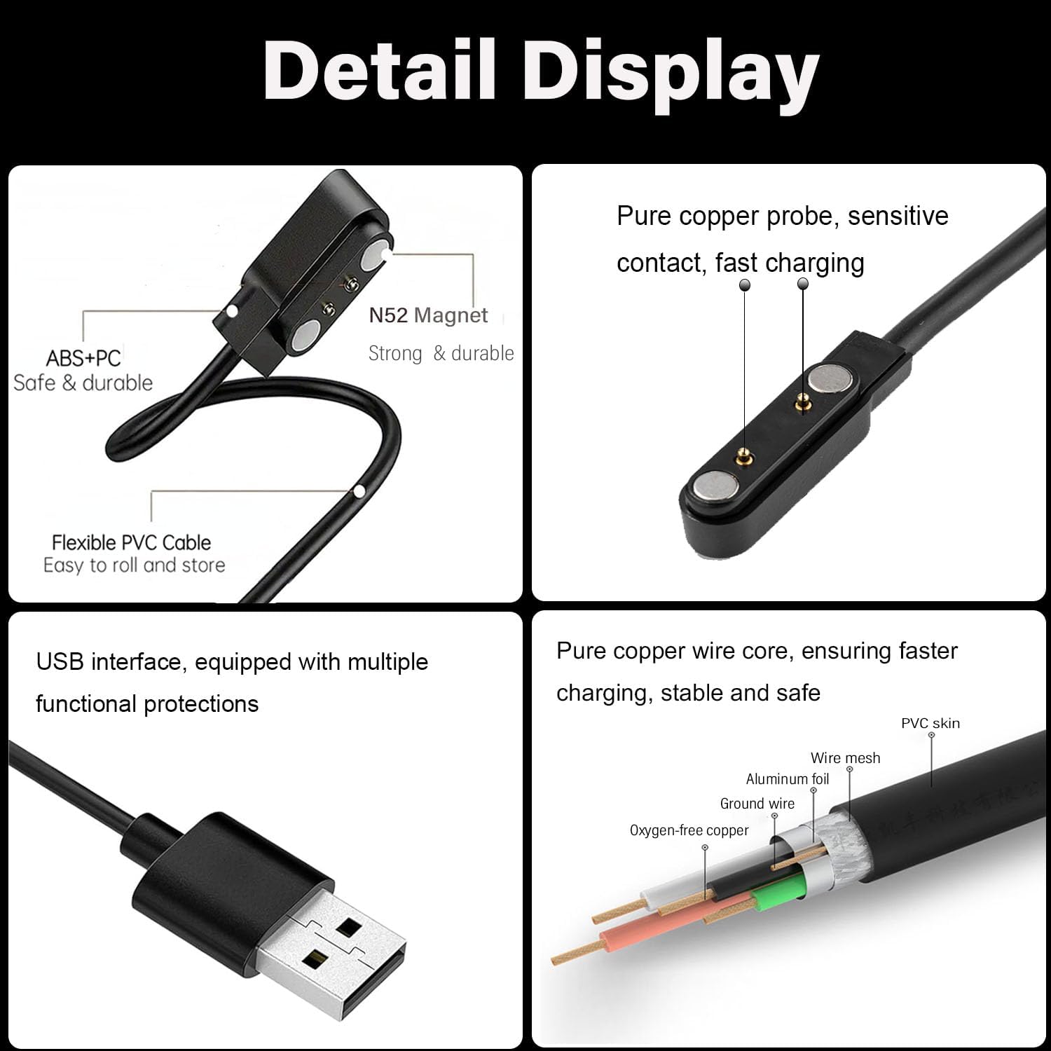 Xininyia 2-Pack Magnetic Charger Cable For K22, K57 Pro,K55 Military Smart Watch Charger Usb Charging Cord(Charging Port Spacing