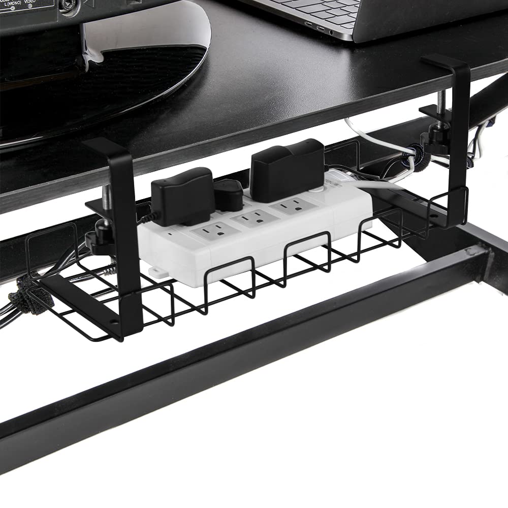 Baskiss Under Desk Cable Management Trays 2 Pack, 16'' Clamp Mounted Cord Organizer Holder For Desks, Offices And Kitchens Wire