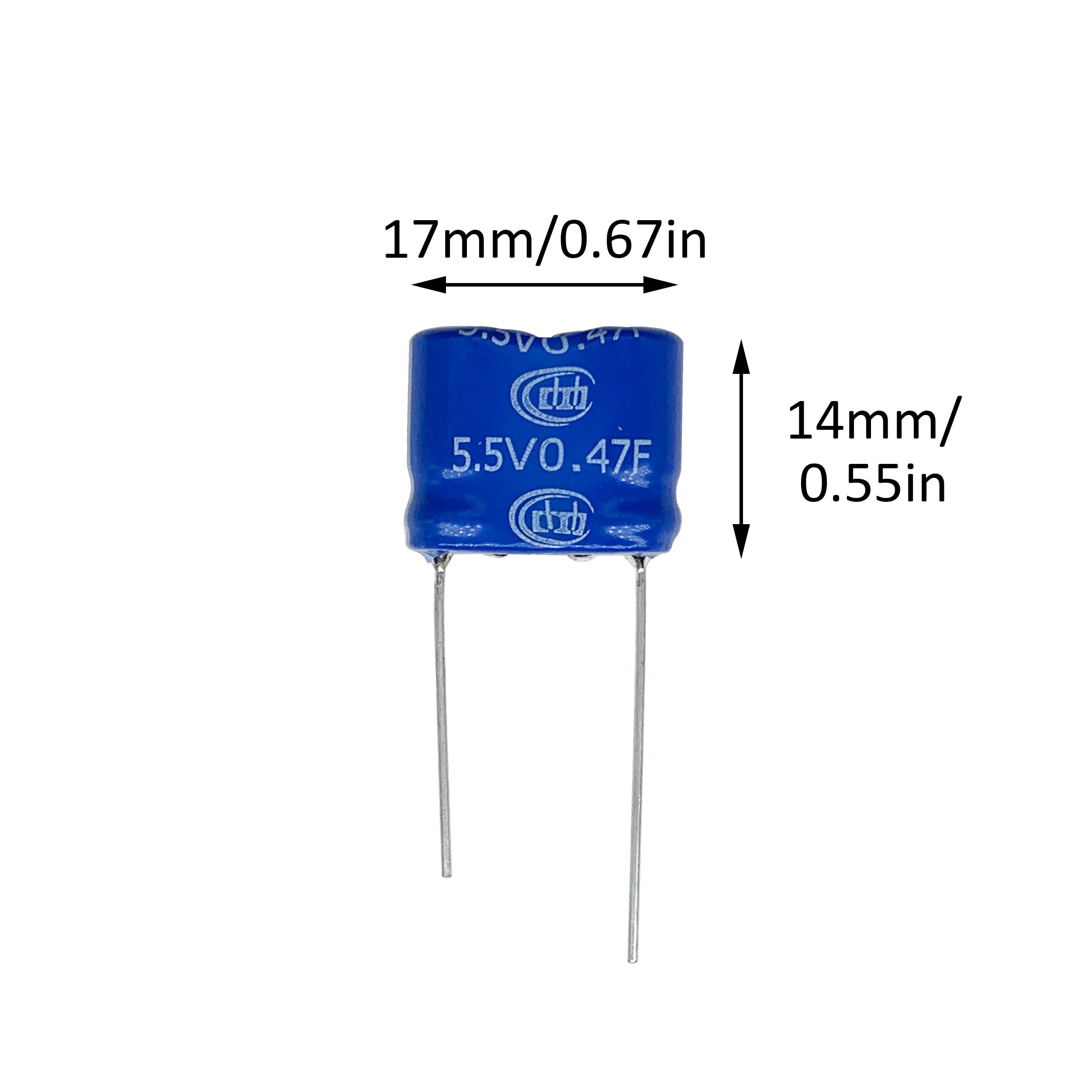 Cermant 2 Pcs 8.5X17X14Mm(0.33X0.67X0.55In) Super Capacitor 5.5V 0.47F Super Farad Capacitance Winding Type Energy Storage For O
