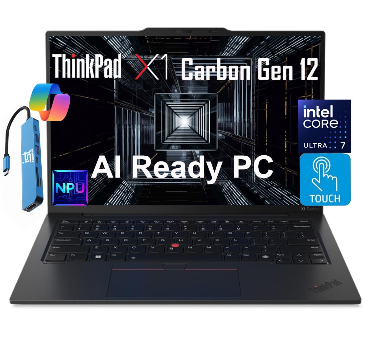 Lenovo Gen 12 ThinkPad X1 Carbon Laptop (14 FHD+ Touchscreen, Intel Core Ultra 7 155U, 32GB 6400MHz DDR5, 4TB SSD) Backlit, FP, 