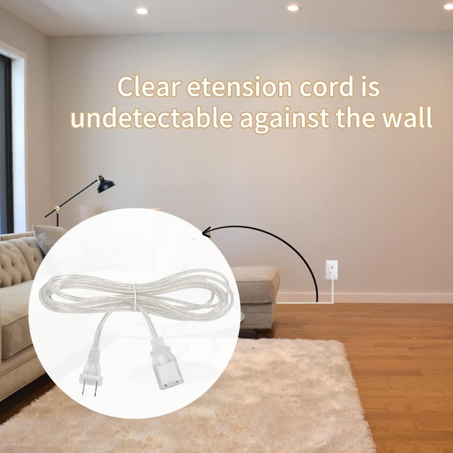 Zlierop 2 Pack 15 Ft Clear Extension Cord, Ul Certified Appliance Extension Cord, 2 Prong Extension Cord, Male To Female Extensi