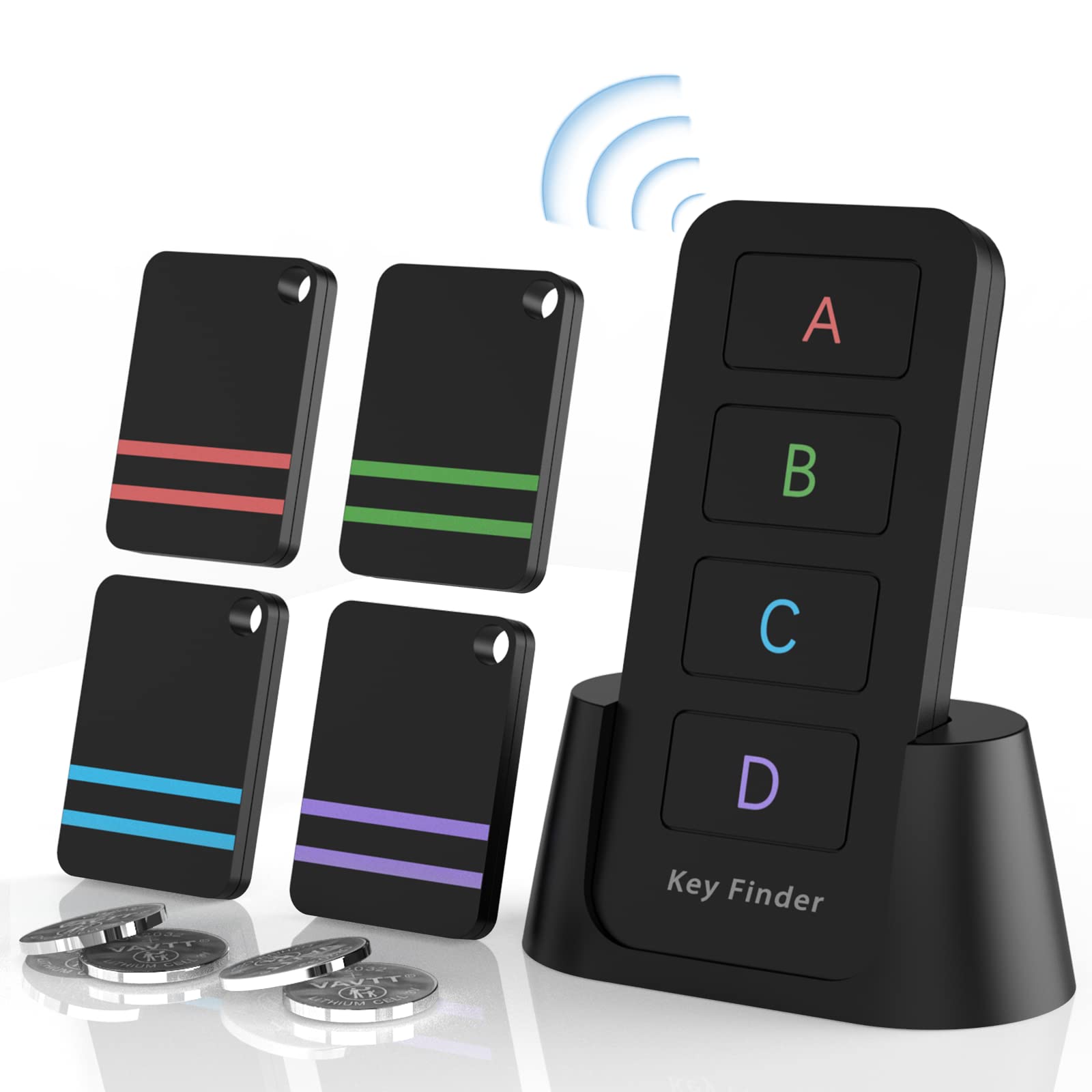 Remote Control Finder, Pack of 4 Find My Keys Device | Stick on Remote Finder, Tracker Tags for Car Keys and Phones | 120Ft Rang