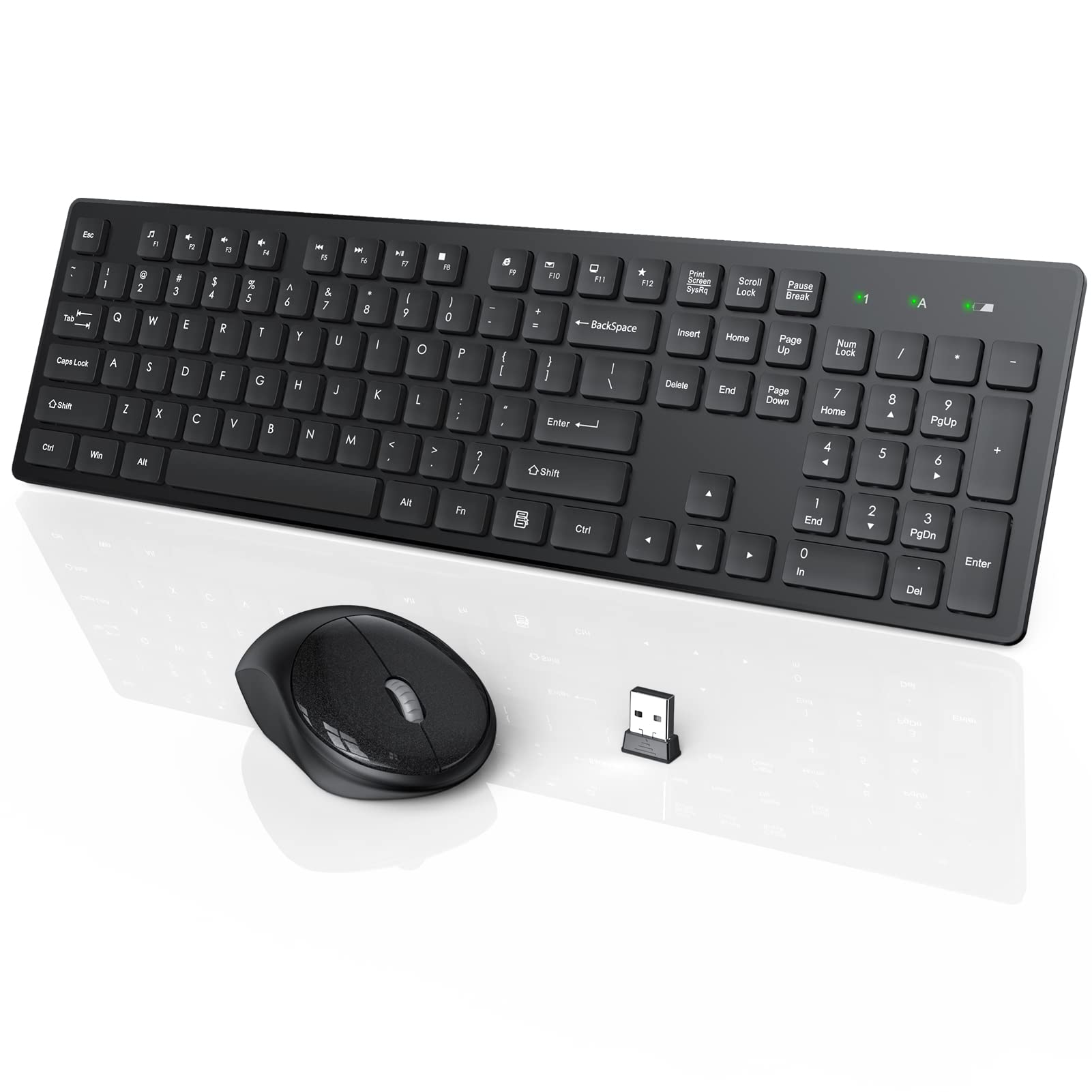 Wireless Keyboard And Mouse, Wisfox Usb Computer Keyboard With Silent Keys, Long Battery Life, 2.4Ghz Full Size Lag Free Cordles