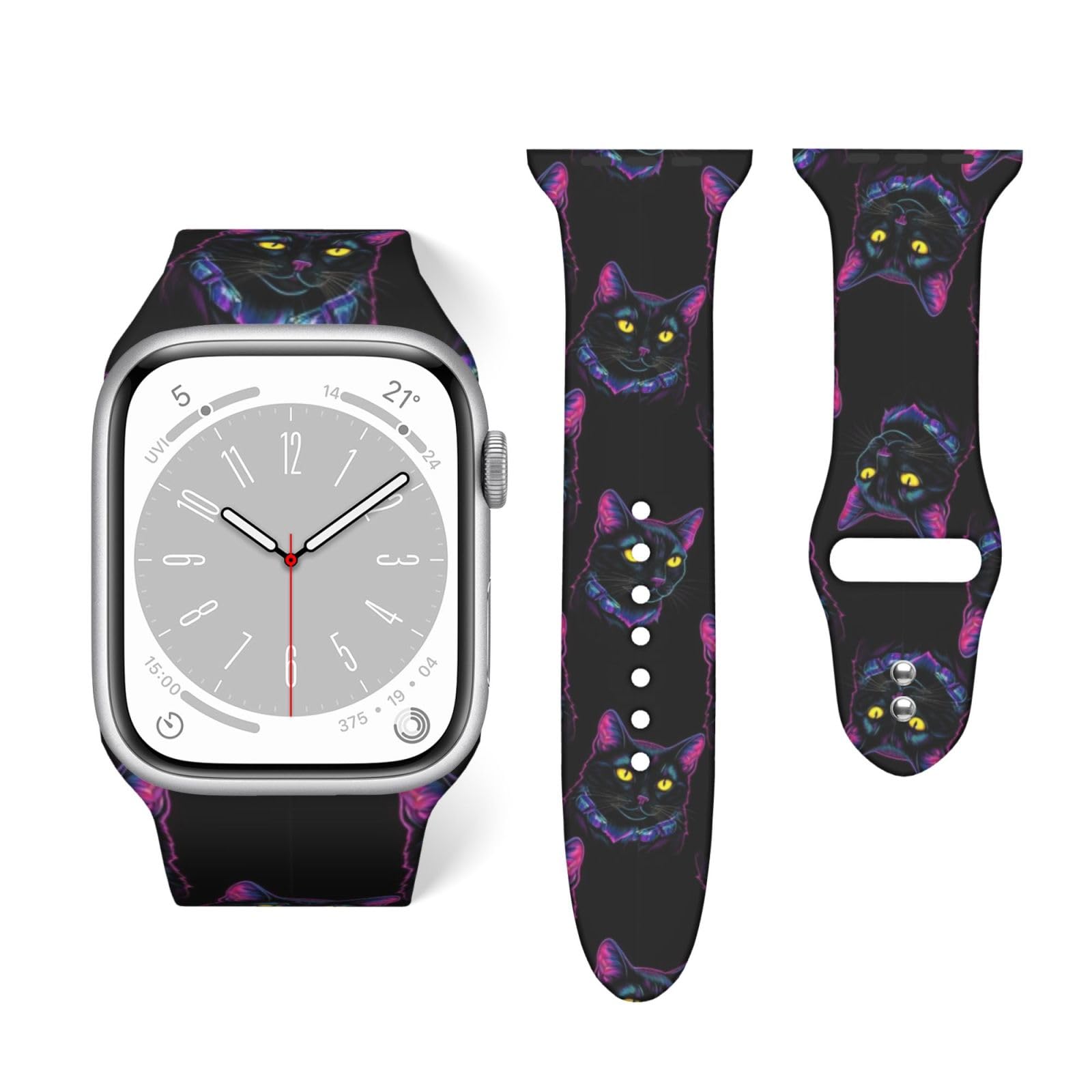 Smart Silicone Replacement Watch Strap Compatible with Apple Watch Black Cat, Practical Bands for Series