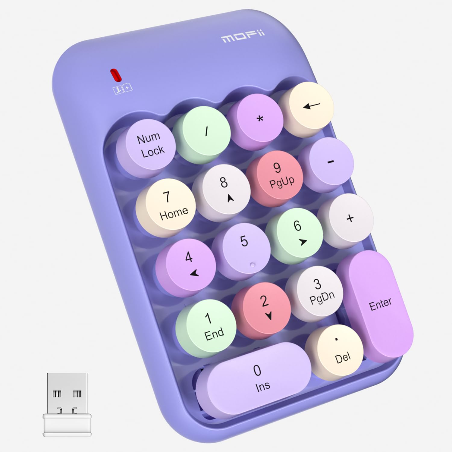 Mofii Wireless Number Pads   Purple Numeric Keypad 18 Keys Usb 2.4G Round Keycap Colorful Extensions Keypads, Financial Accounti