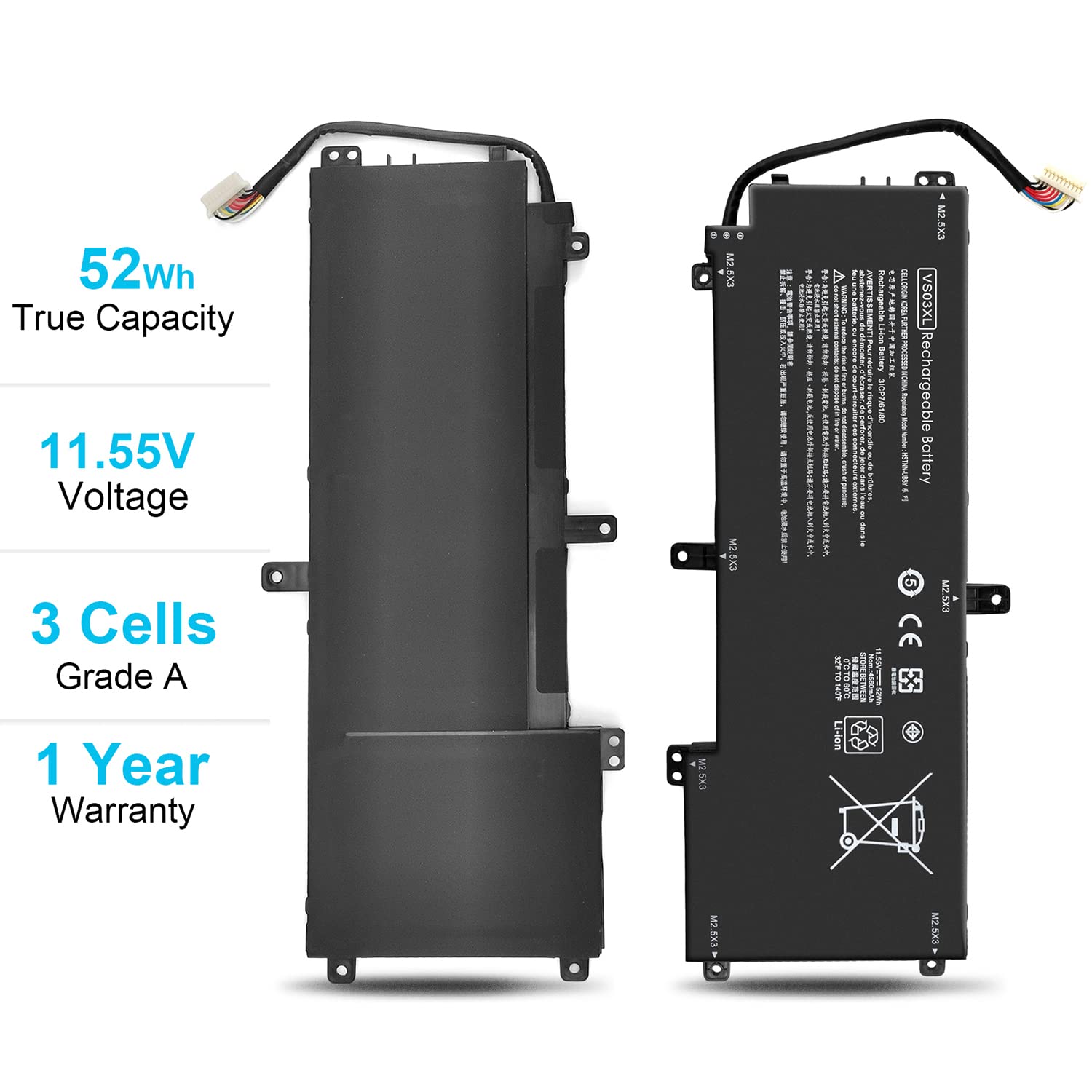 52Wh Vs03Xl 849313 856 Battery Replacement For Hp Envy 15T As100 15T As000 15 As000 15 As100 15 As133Cl 15 As043Cl 15 As020Nr 15