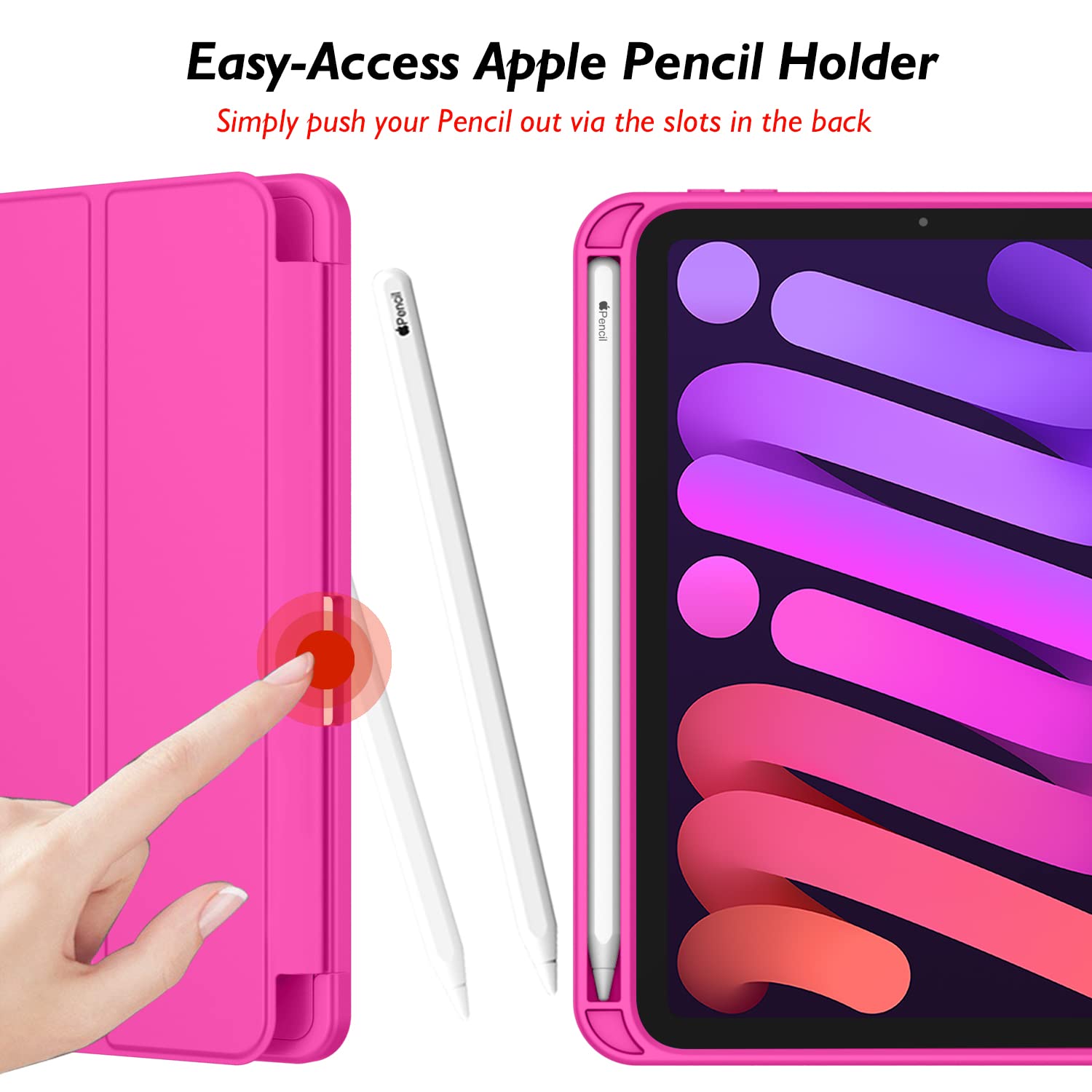 Imieet Ipad Mini 7 Case 2024 (A17 Pro), Ipad Mini 6 Case (8.3 Inch,2021 Model), Ipad Mini 7Th/6Th Generation Case With Pencil Holder, Trifold Stand Smart Case With Soft Tpu Back,Rose Red