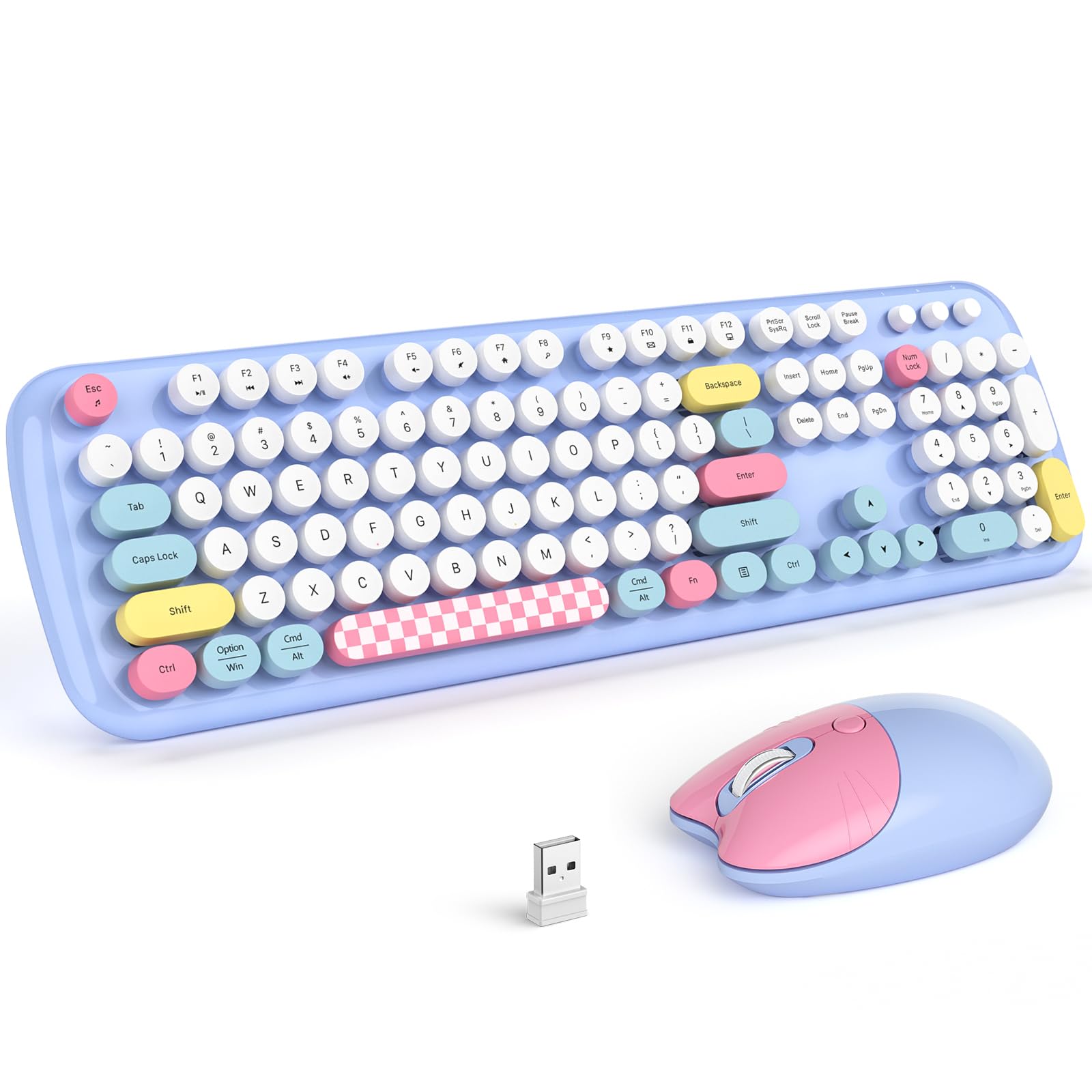 Wireless Keyboard And Mouse Combo, 2.4G Retro Typewriter Wireless Keyboard With Number Pad And Cute Ambidextrous Wireless Mouse 
