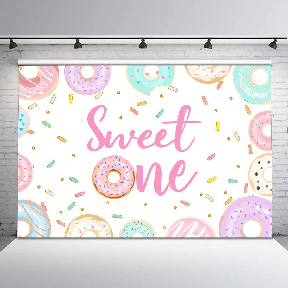 Avezano Donut Sweet One Backdrop Doughnut First Birthday Party Background 7X5Ft Sprinkles Confetti Donuts 1St Birthday Photo Booth Banner Cake Table Decorations For Girls