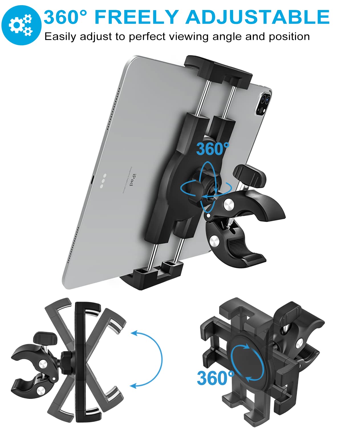 Woleyi Bike Tablet Mount, Motorcycle Bicycle Tablet Holder, Cycling Handlebar Tablet Clamp With 360 Rotation For Ipad Pro/Air/Mi