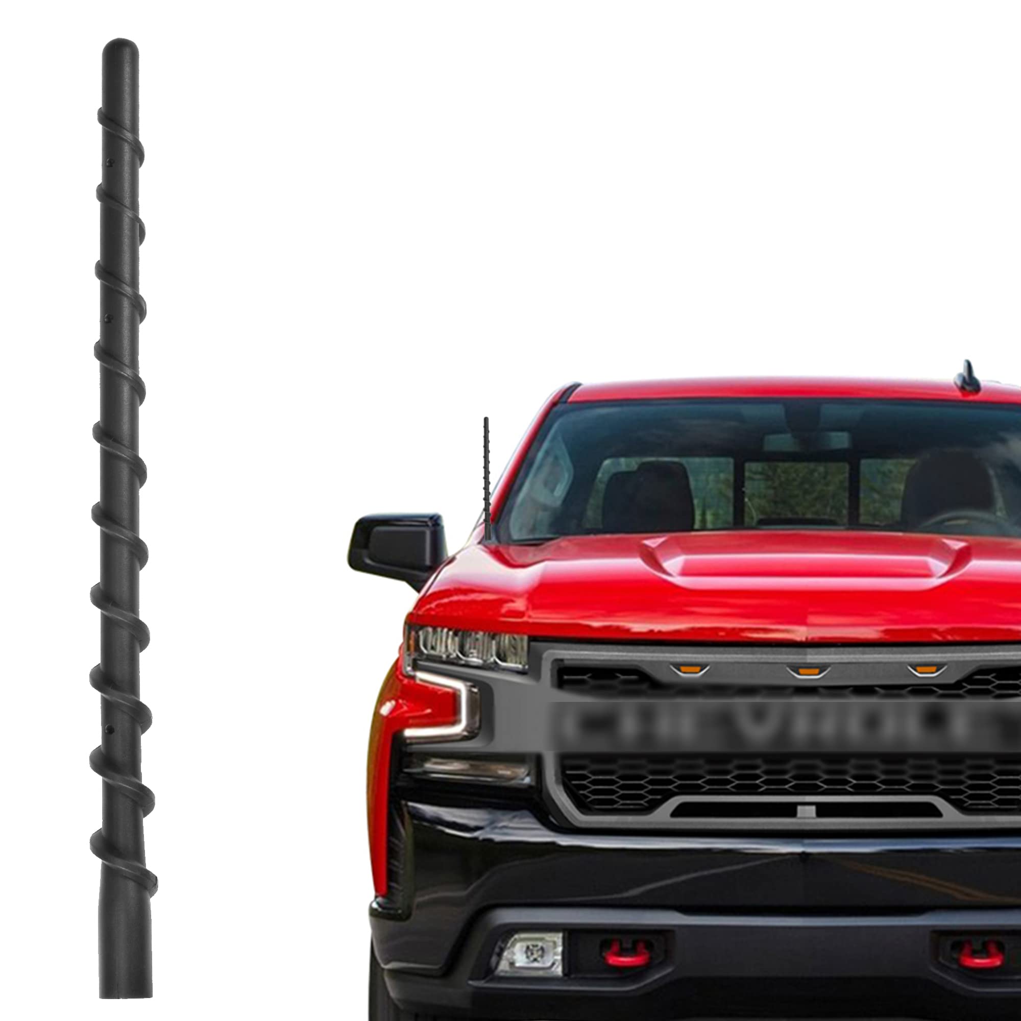 Car Wash Proof Antenna For Chevy Silverado And Gmc Sierra Accessories (2009 2025) | 9 Inch Spiral Direct Short Replacement Antenna (M7 Thread)
