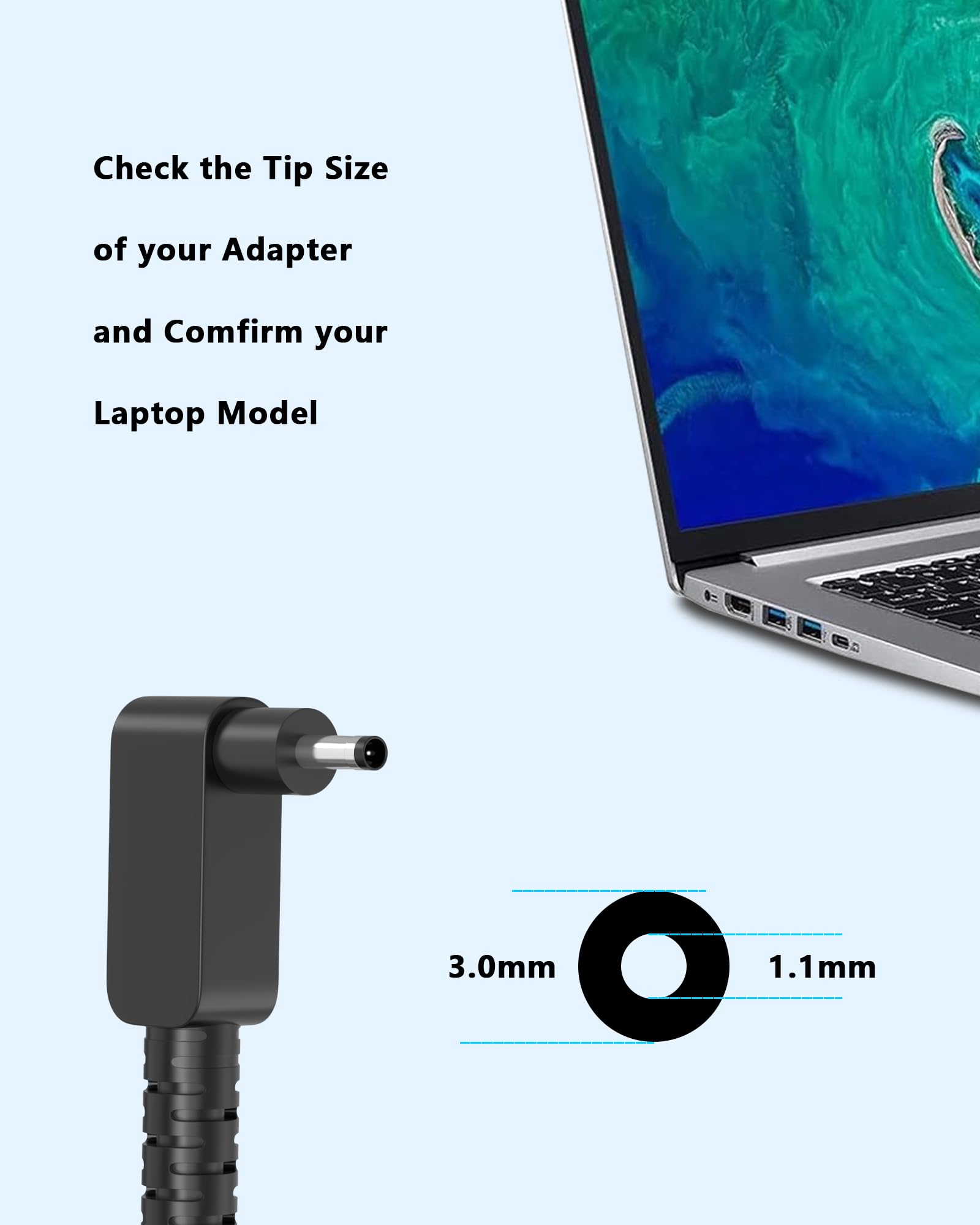 65W 45W Charger For Acer Aspire 1 3 5 A315 23 A315 24P A315 24Pt A315 24P R7Vh A515 44 A515 45 A515 46 A515 54 A515 55 A515 56 A