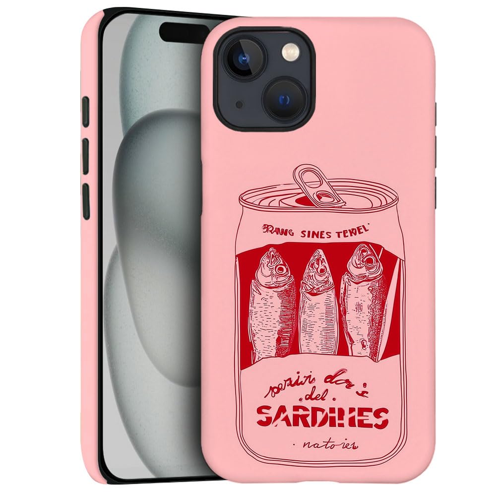 DJSOK Compatible with iPhone 13,Frosted PC Anti-Scratch Shockproof Case - Pink Sardines Fish