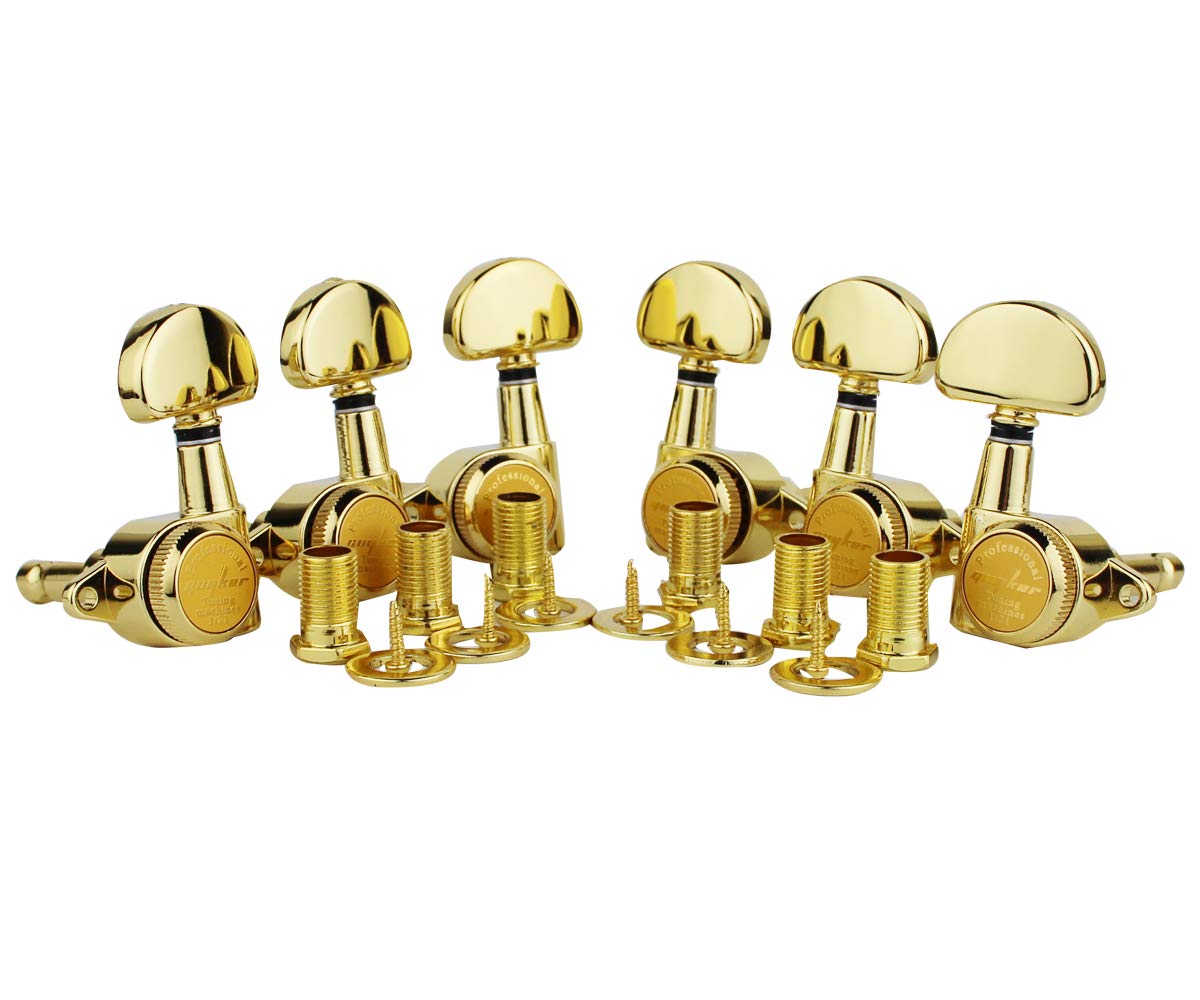 Guyker 6Pcs Guitar Locking Tuners (3L + 3R)   1:21 Lock String Tuning Key Pegs Machine Heads With Half Circle Handle Replacement