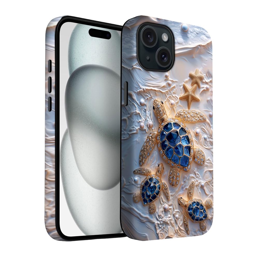 Yuzbira for iPhone 15 Case | Stained Glass Beach Turtle | Slim Drop Protection Design